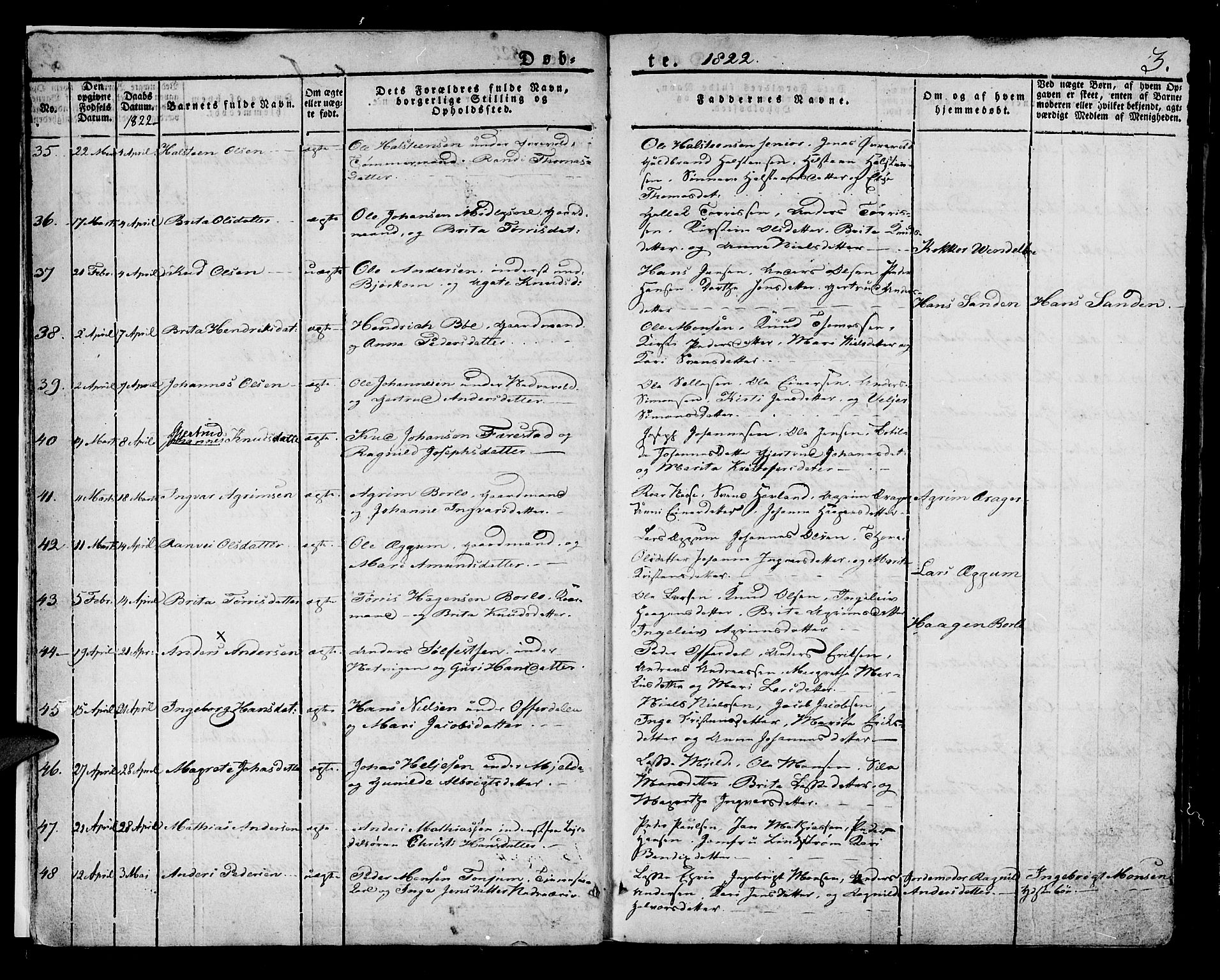 Lærdal sokneprestembete, AV/SAB-A-81201: Parish register (official) no. A 5, 1822-1834, p. 3