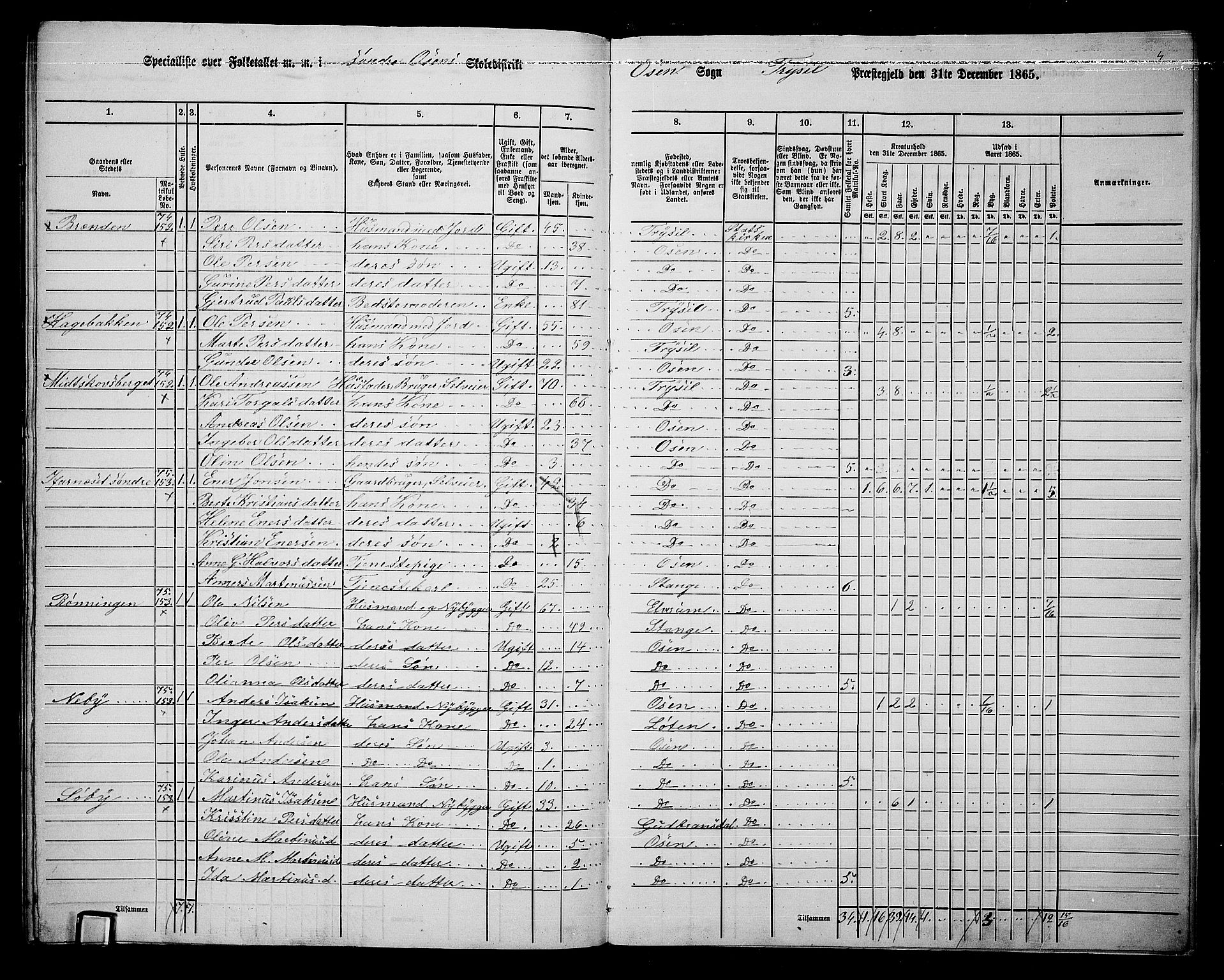 RA, 1865 census for Trysil, 1865, p. 168