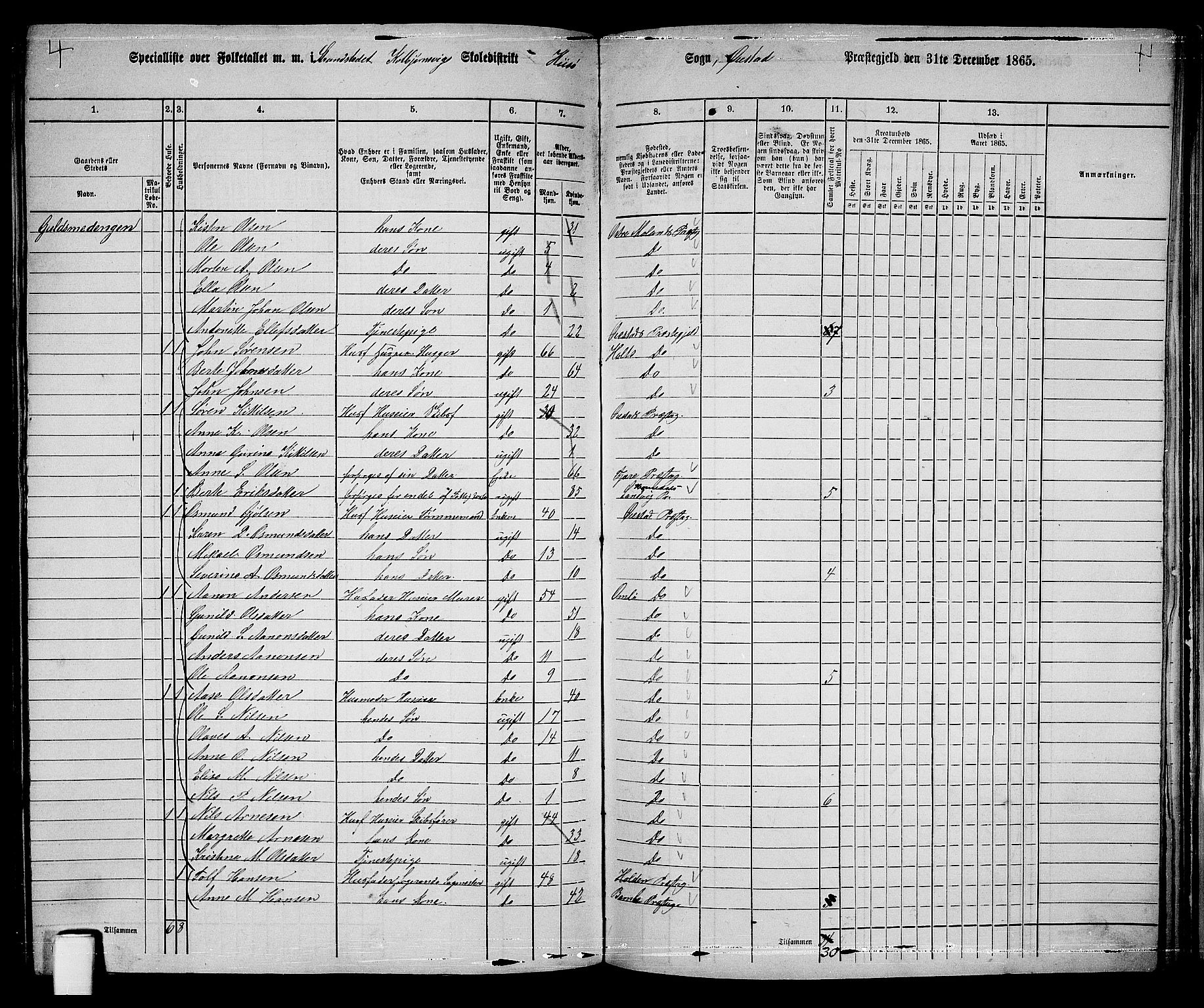 RA, 1865 census for Øyestad, 1865, p. 221