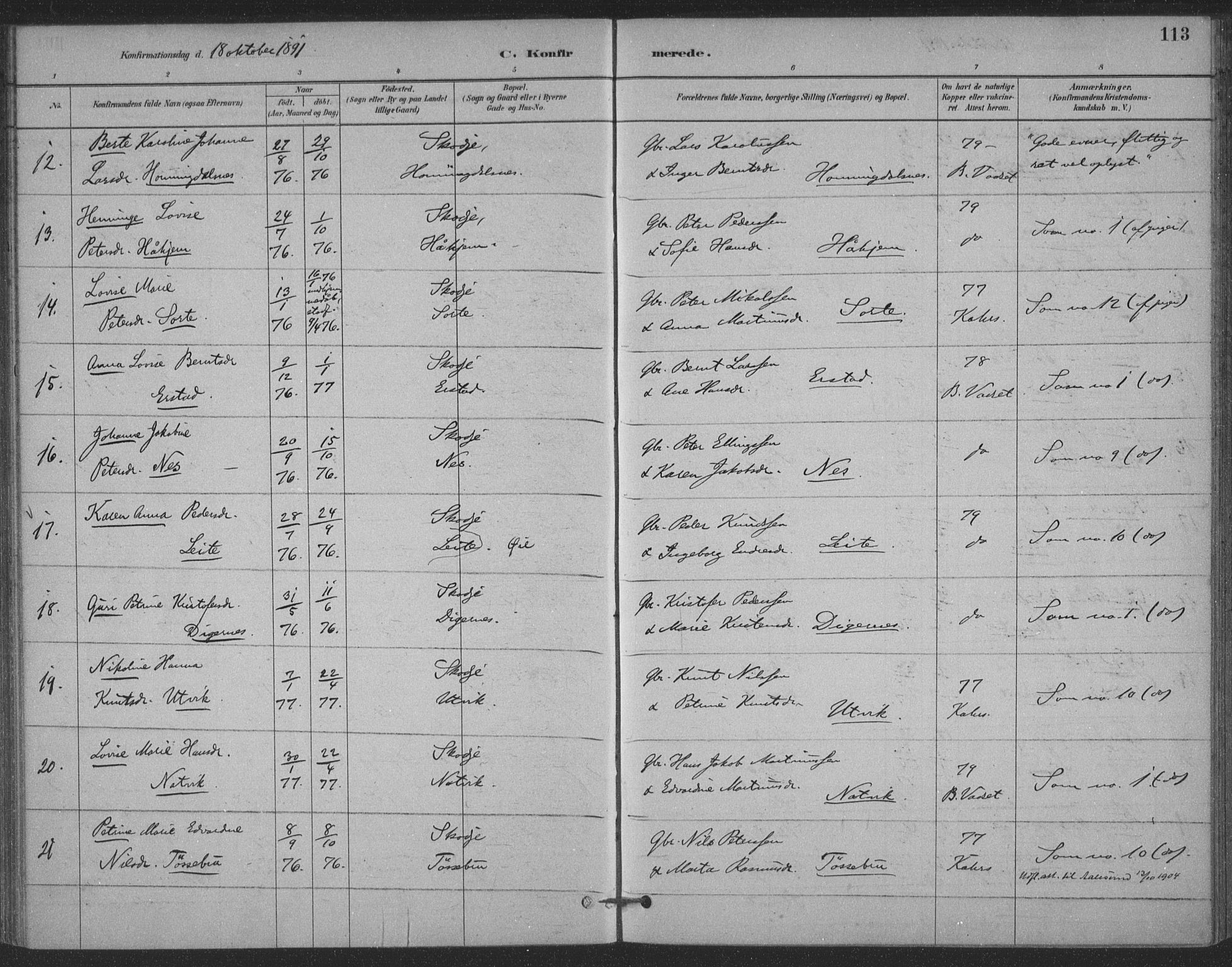 Ministerialprotokoller, klokkerbøker og fødselsregistre - Møre og Romsdal, AV/SAT-A-1454/524/L0356: Parish register (official) no. 524A08, 1880-1899, p. 113