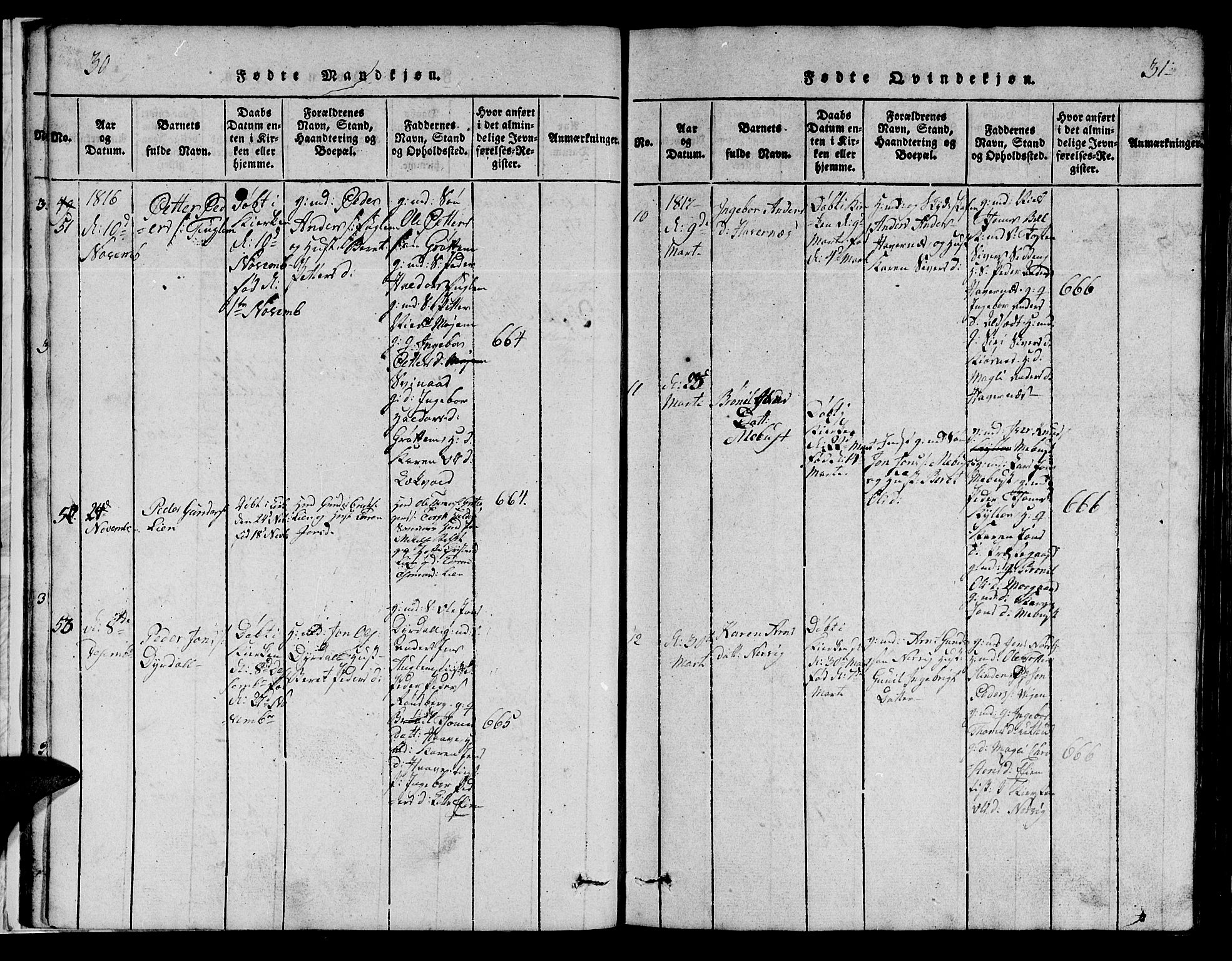 Ministerialprotokoller, klokkerbøker og fødselsregistre - Sør-Trøndelag, AV/SAT-A-1456/695/L1152: Parish register (copy) no. 695C03, 1816-1831, p. 30-31