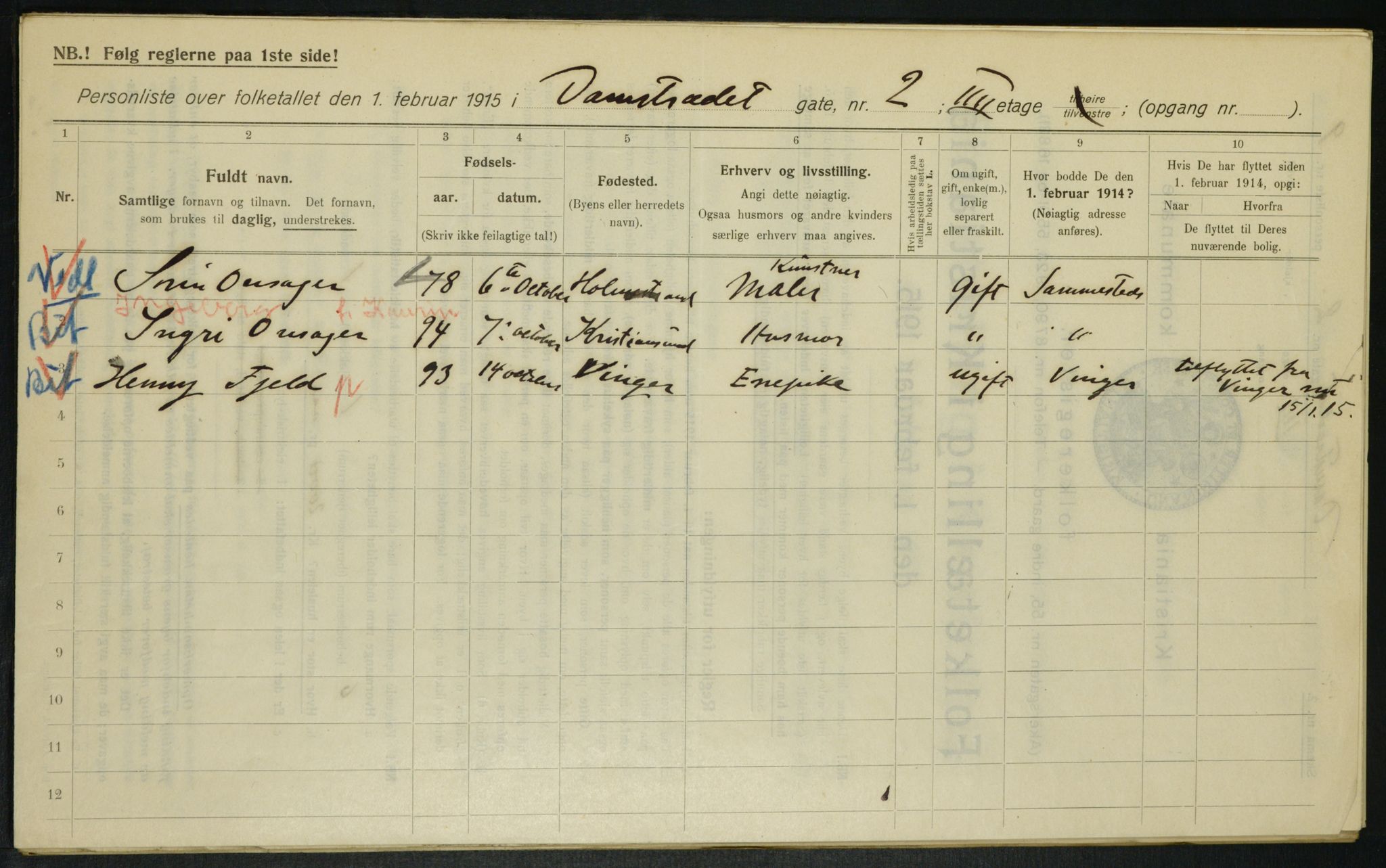 OBA, Municipal Census 1915 for Kristiania, 1915, p. 14382