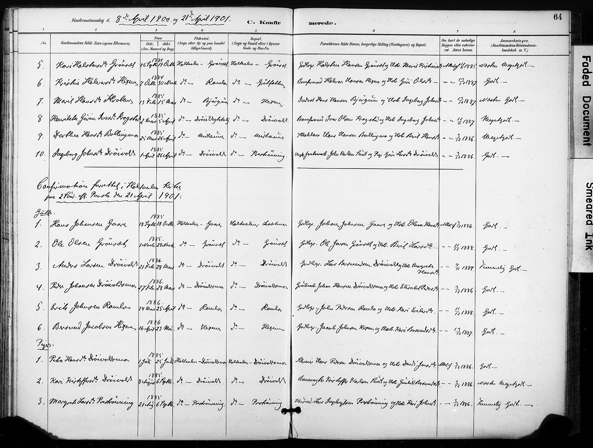 Ministerialprotokoller, klokkerbøker og fødselsregistre - Sør-Trøndelag, SAT/A-1456/685/L0973: Parish register (official) no. 685A10, 1891-1907, p. 64