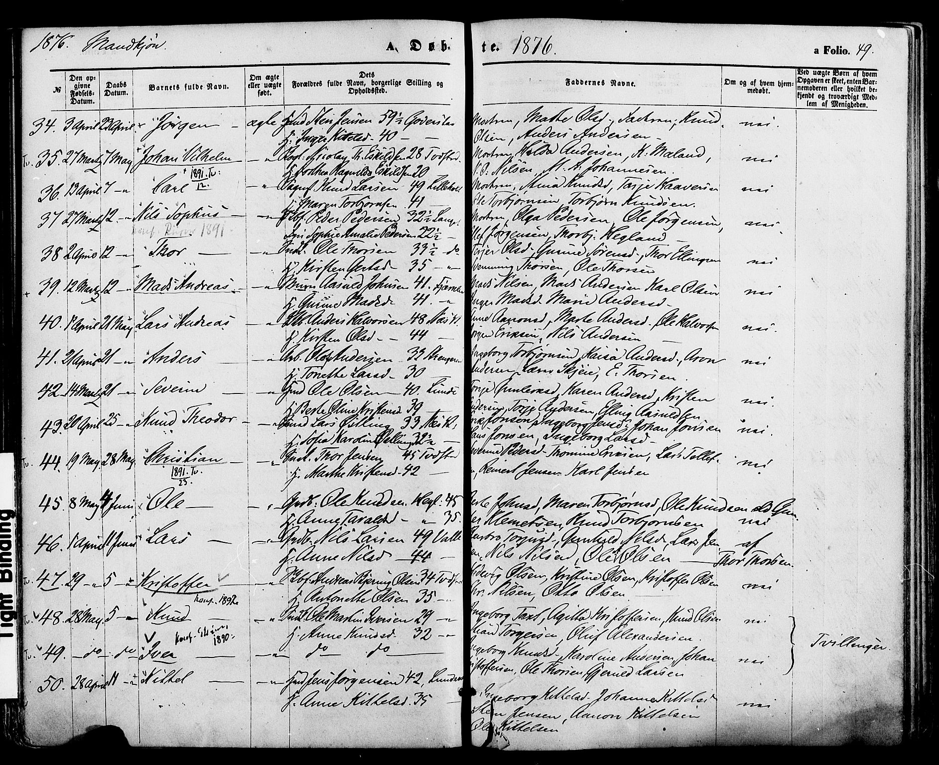 Holt sokneprestkontor, AV/SAK-1111-0021/F/Fa/L0010: Parish register (official) no. A 10, 1872-1885, p. 49