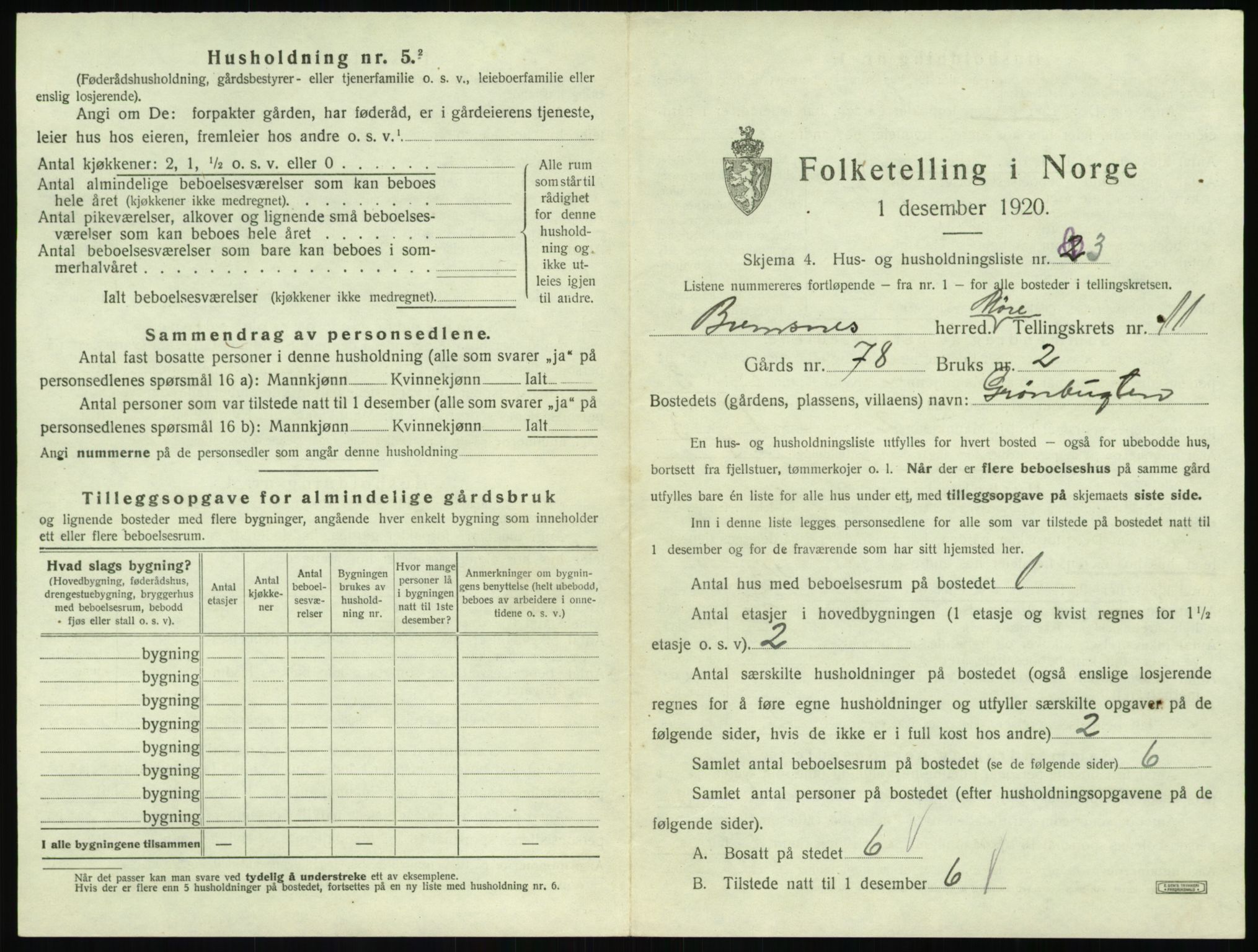 SAT, 1920 census for Bremsnes, 1920, p. 1287