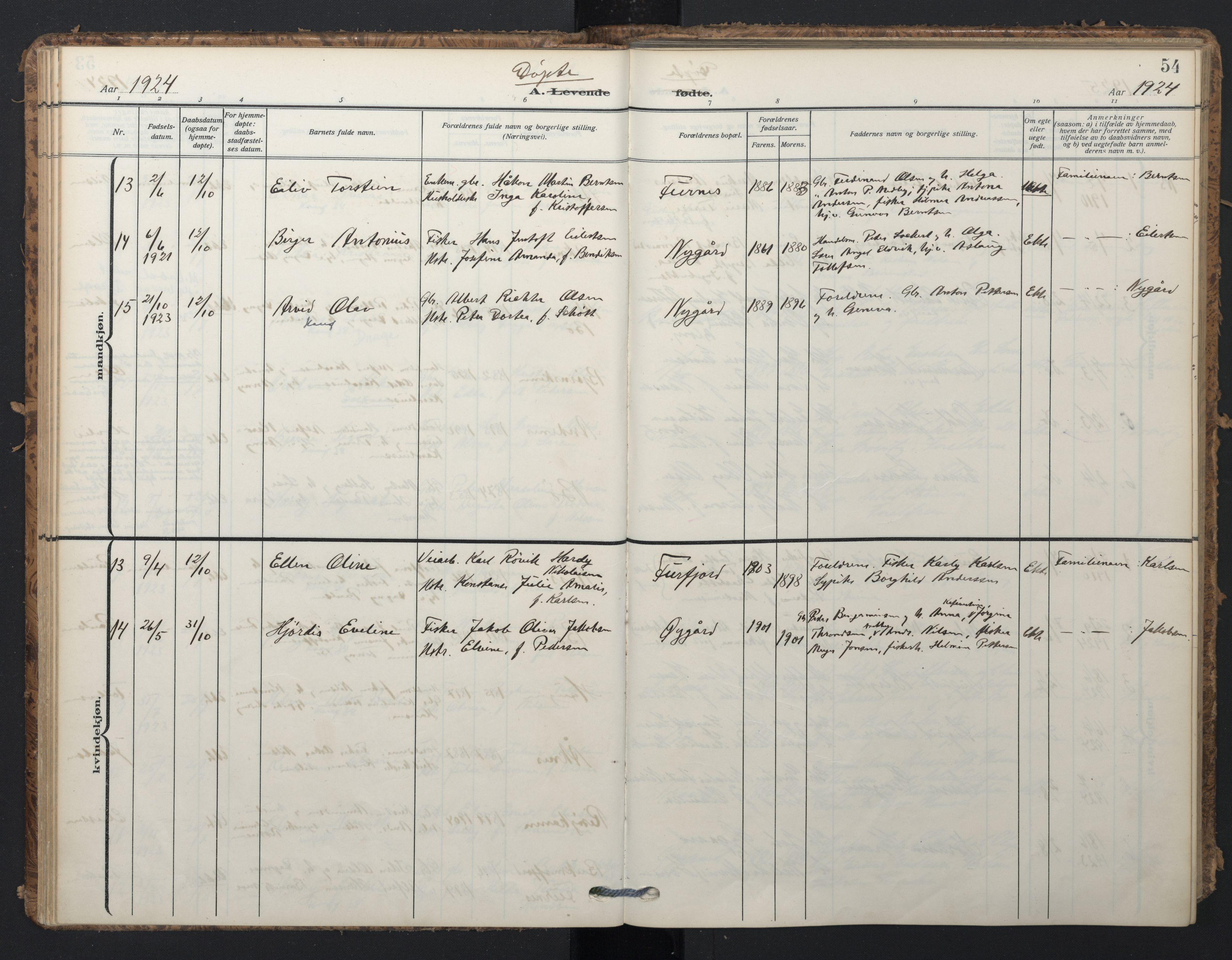 Ministerialprotokoller, klokkerbøker og fødselsregistre - Nordland, AV/SAT-A-1459/898/L1423: Parish register (official) no. 898A03, 1909-1928, p. 54