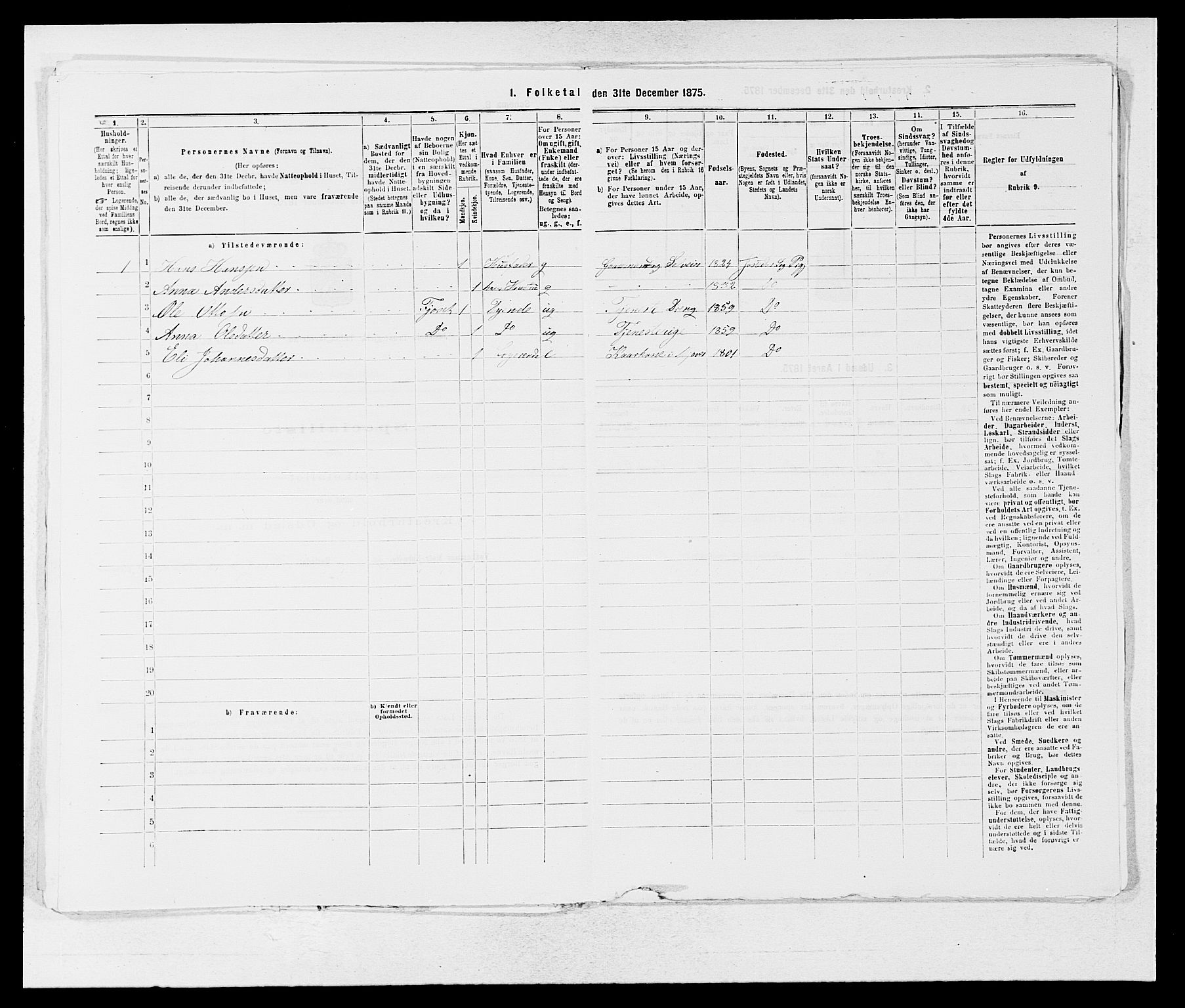 SAB, 1875 census for 1427P Jostedal, 1875, p. 120