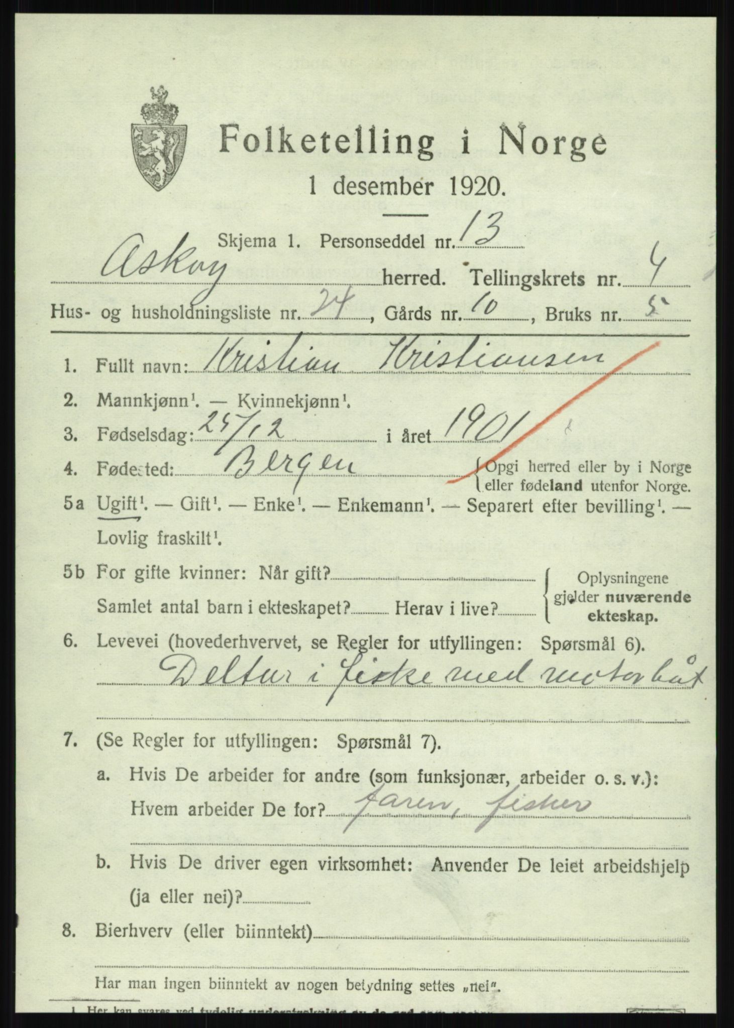 SAB, 1920 census for Askøy, 1920, p. 7920