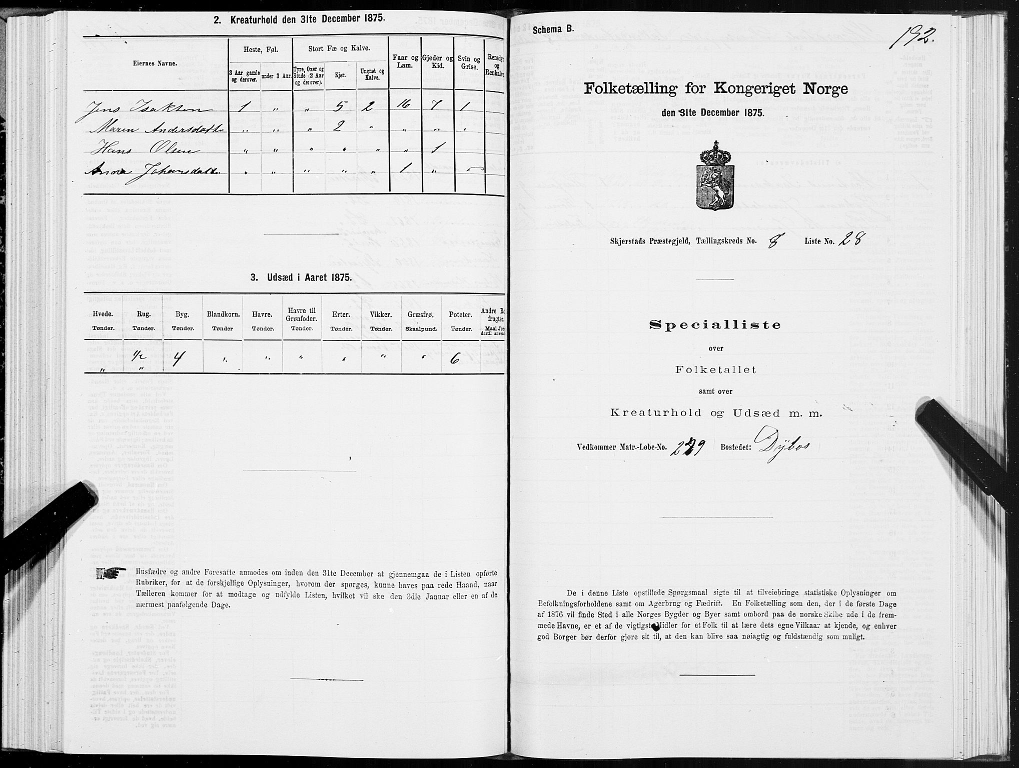 SAT, 1875 census for 1842P Skjerstad, 1875, p. 4192