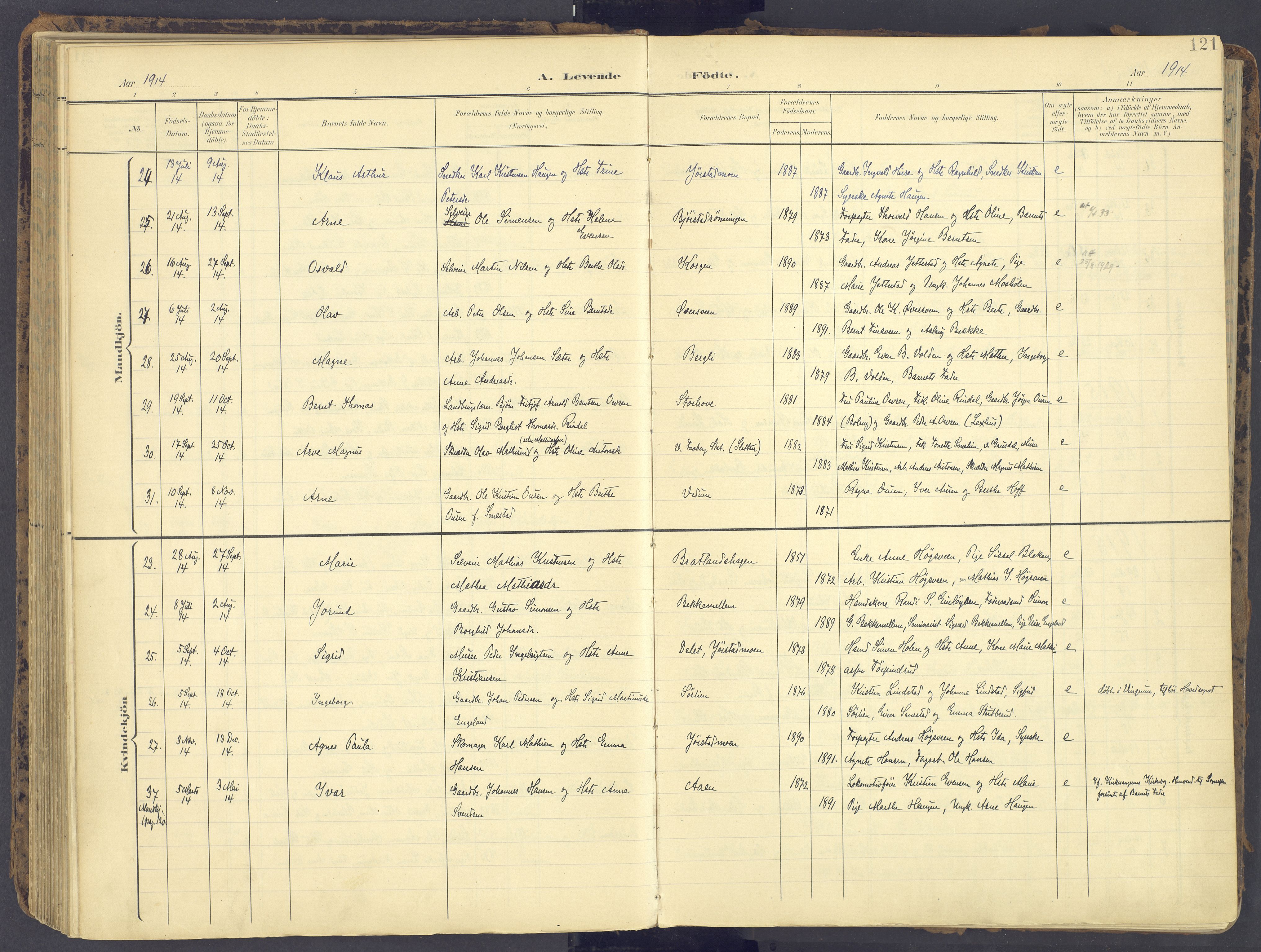 Fåberg prestekontor, AV/SAH-PREST-086/H/Ha/Haa/L0012: Parish register (official) no. 12, 1899-1915, p. 121