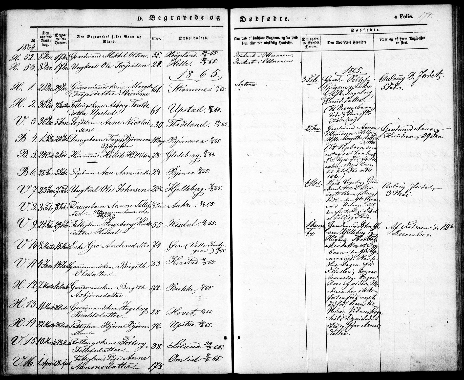 Valle sokneprestkontor, SAK/1111-0044/F/Fa/Fac/L0007: Parish register (official) no. A 7, 1854-1868, p. 174