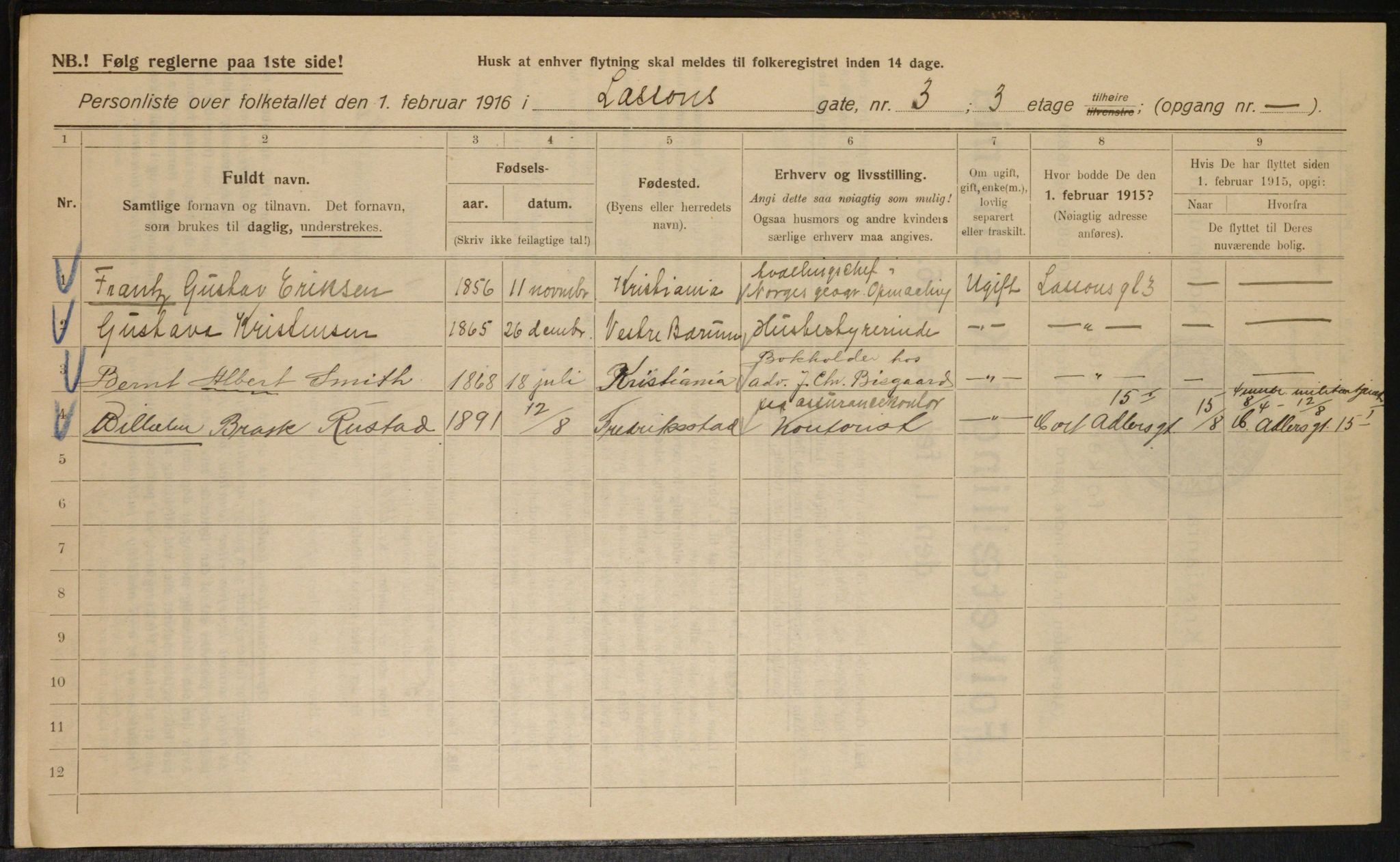 OBA, Municipal Census 1916 for Kristiania, 1916, p. 58535