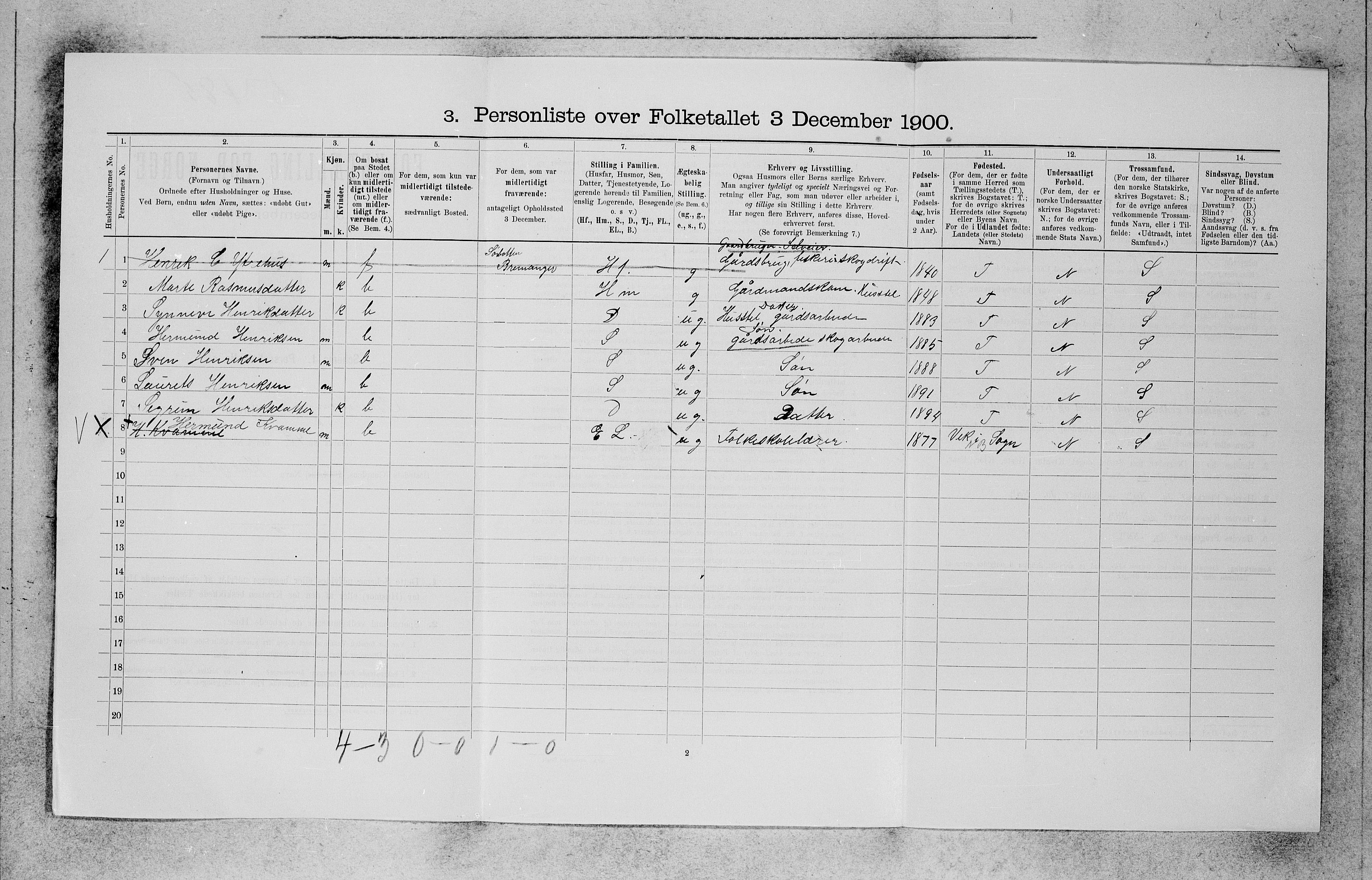 SAB, 1900 census for Bremanger, 1900, p. 699