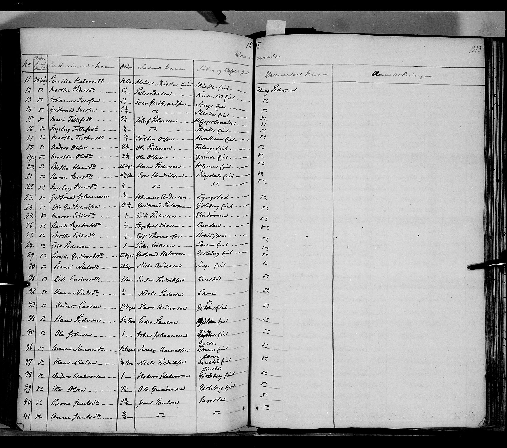Gran prestekontor, SAH/PREST-112/H/Ha/Haa/L0011: Parish register (official) no. 11, 1842-1856, p. 1312-1313