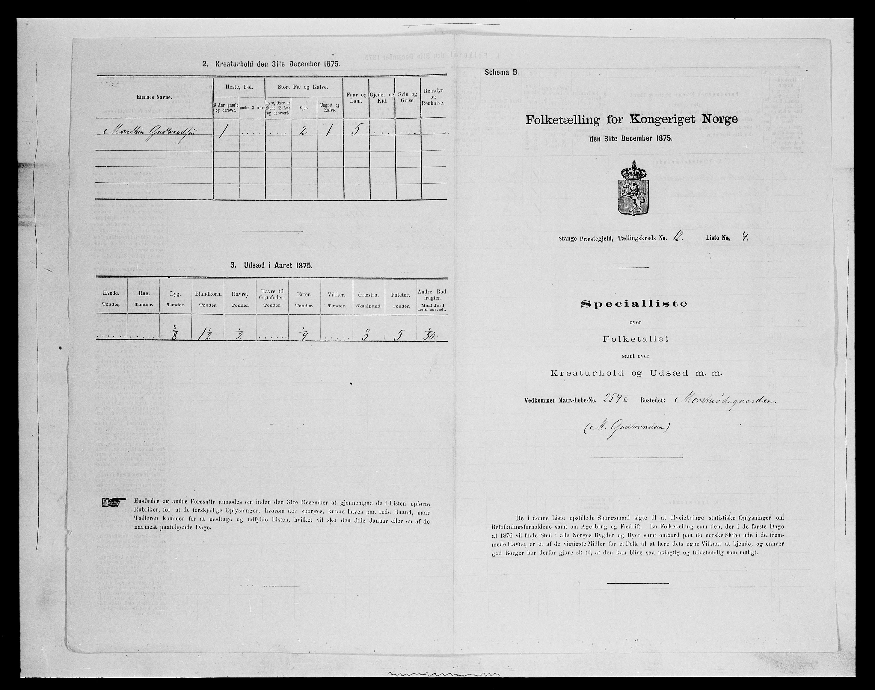 SAH, 1875 census for 0417P Stange, 1875, p. 1986