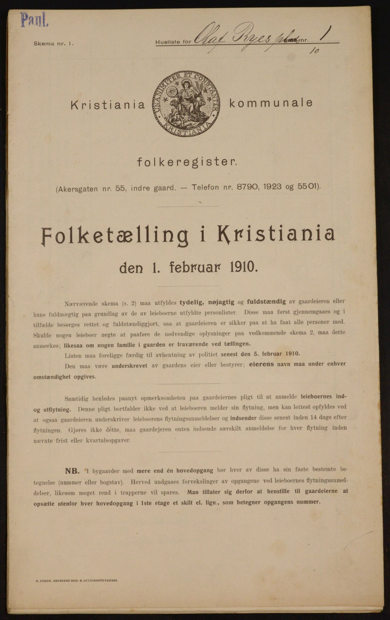 OBA, Municipal Census 1910 for Kristiania, 1910, p. 72293