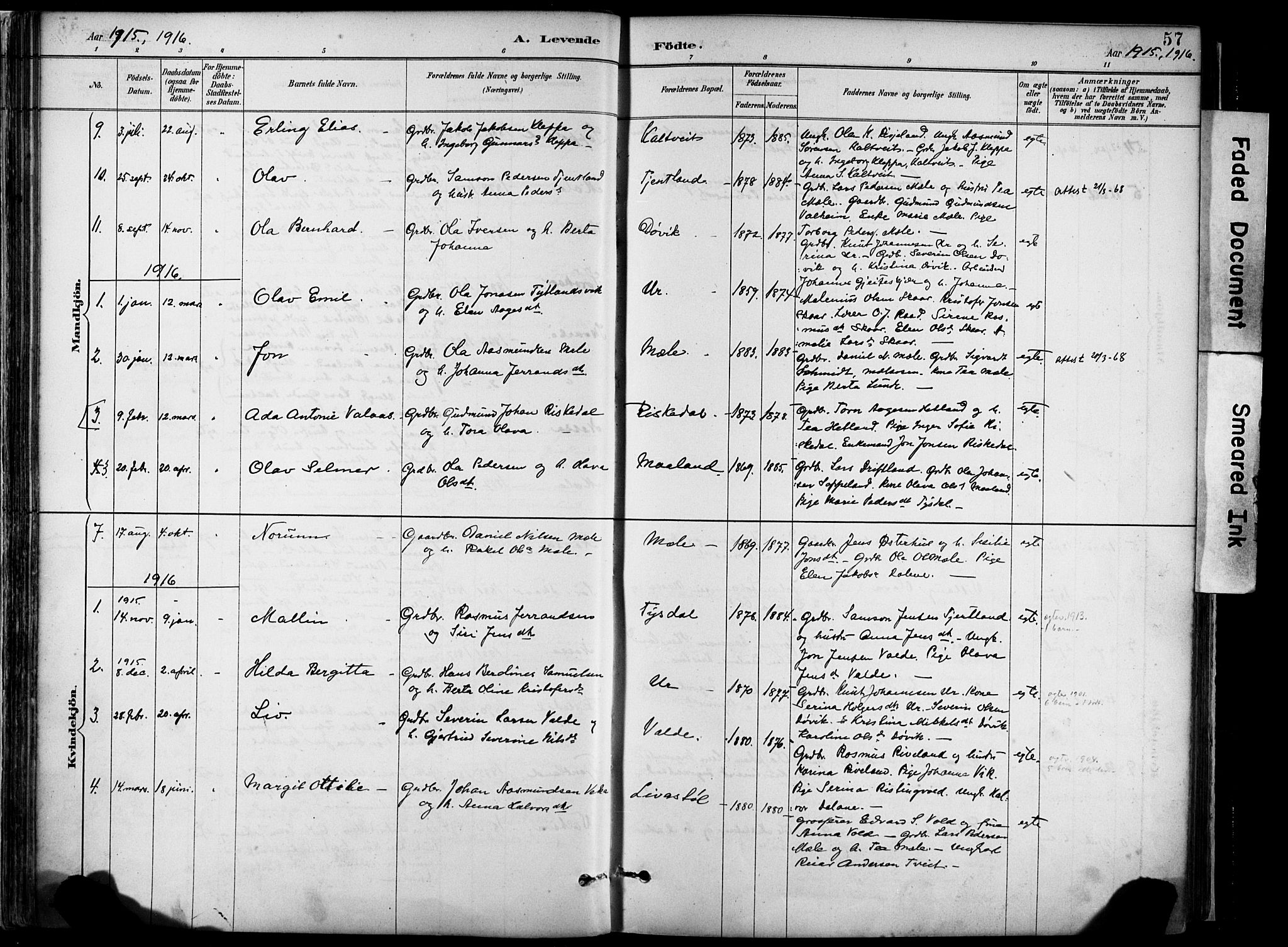 Hjelmeland sokneprestkontor, AV/SAST-A-101843/02/A/L0001: Parish register (official) no. A 16, 1887-1926, p. 57