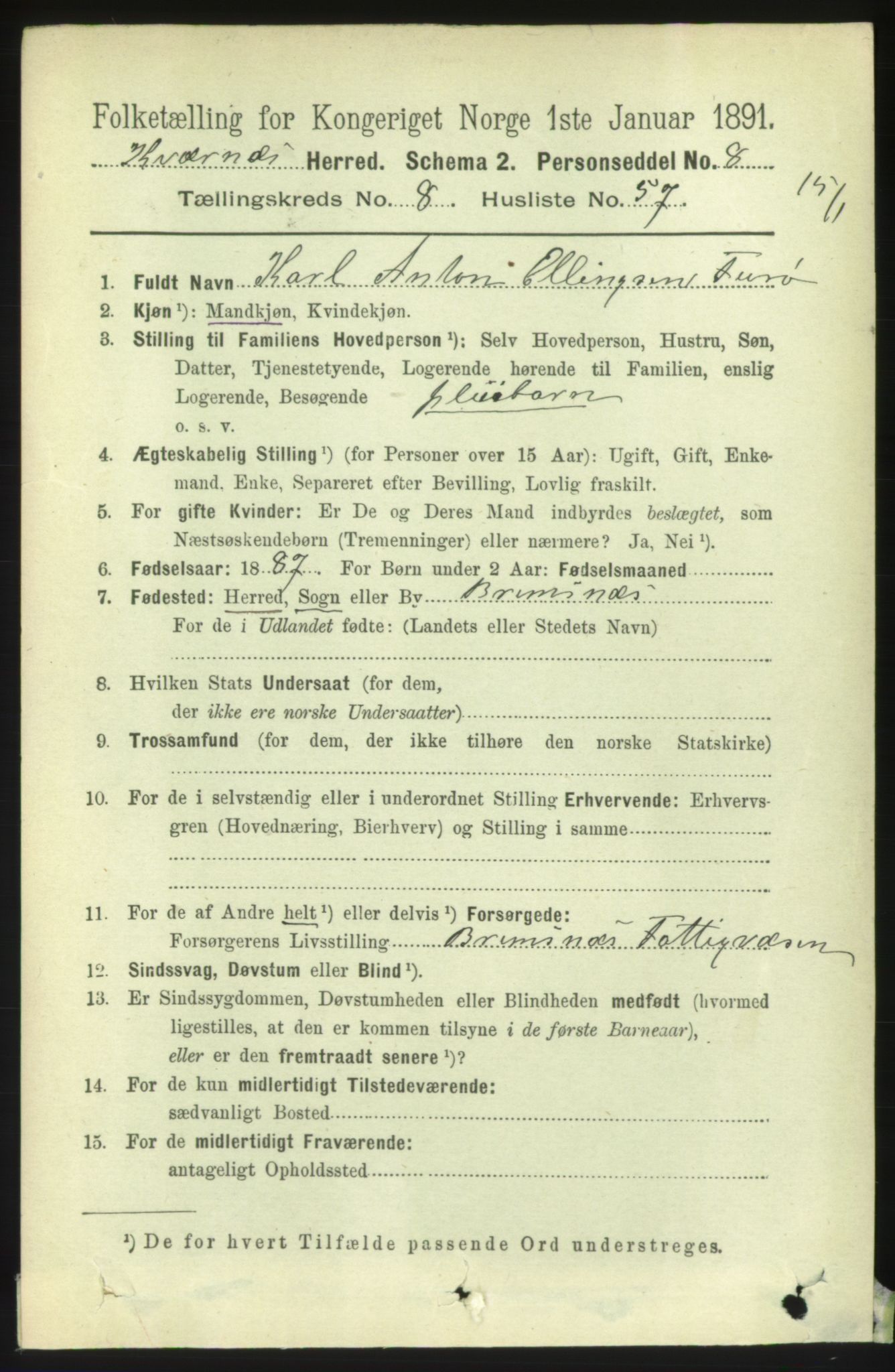 RA, 1891 census for 1553 Kvernes, 1891, p. 3882