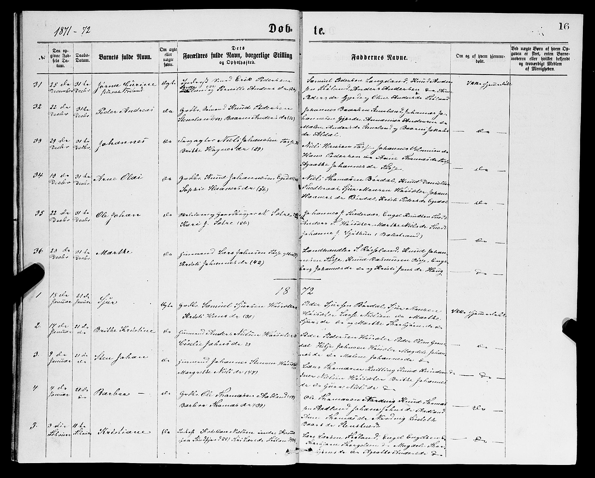 Samnanger Sokneprestembete, SAB/A-77501/H/Hab: Parish register (copy) no. A 1, 1869-1878, p. 16
