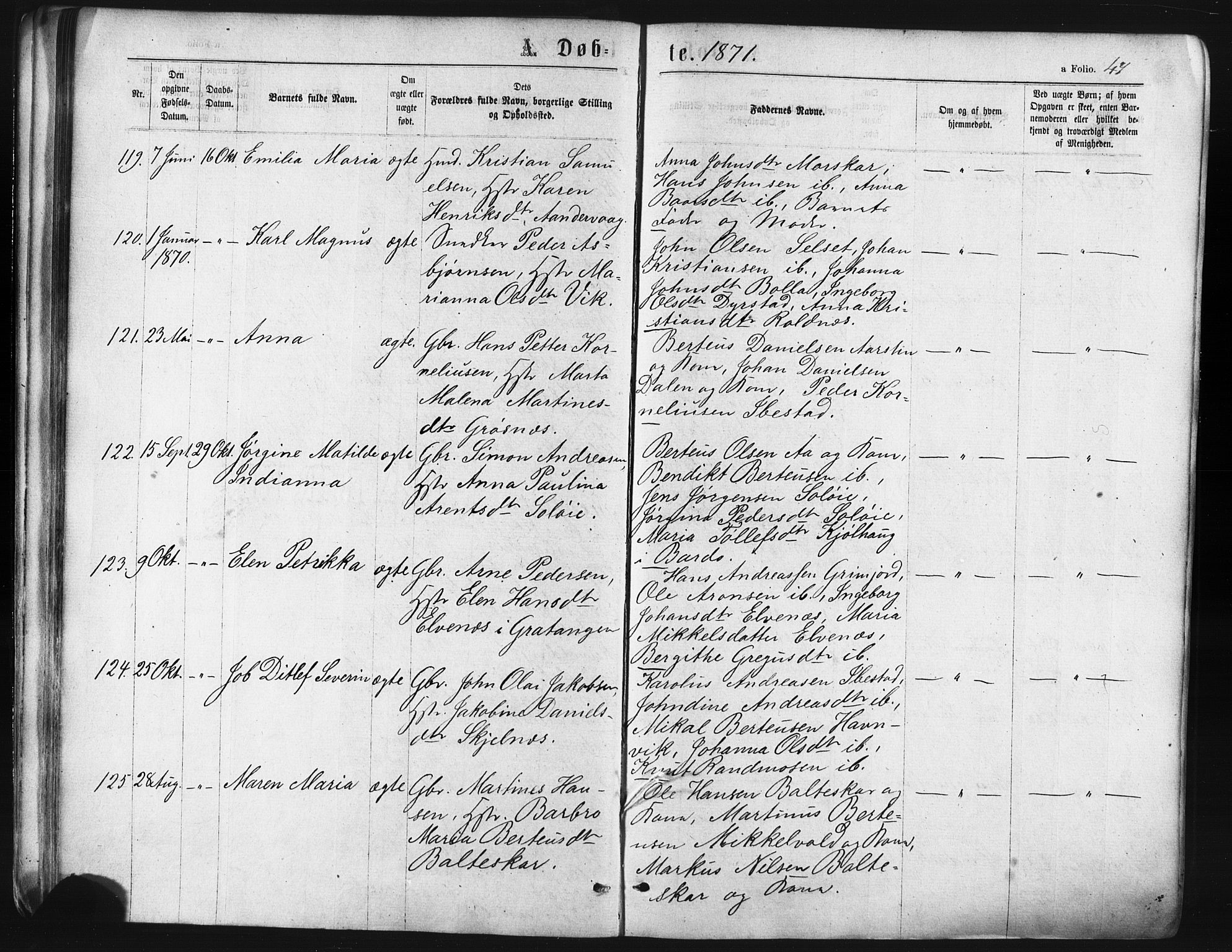 Ibestad sokneprestembete, SATØ/S-0077/H/Ha/Haa/L0010kirke: Parish register (official) no. 10, 1869-1879, p. 47