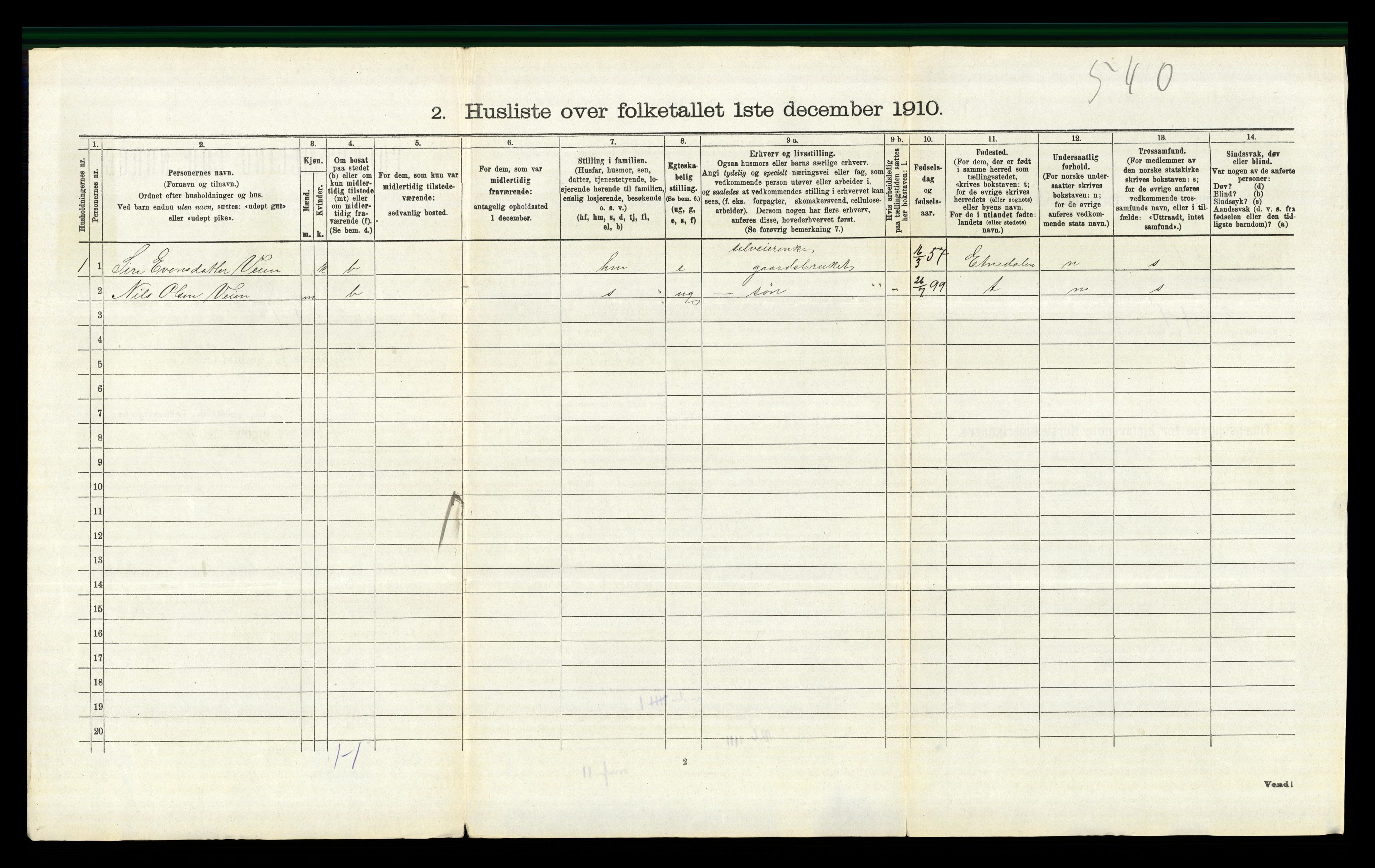 RA, 1910 census for Nord-Aurdal, 1910, p. 1358