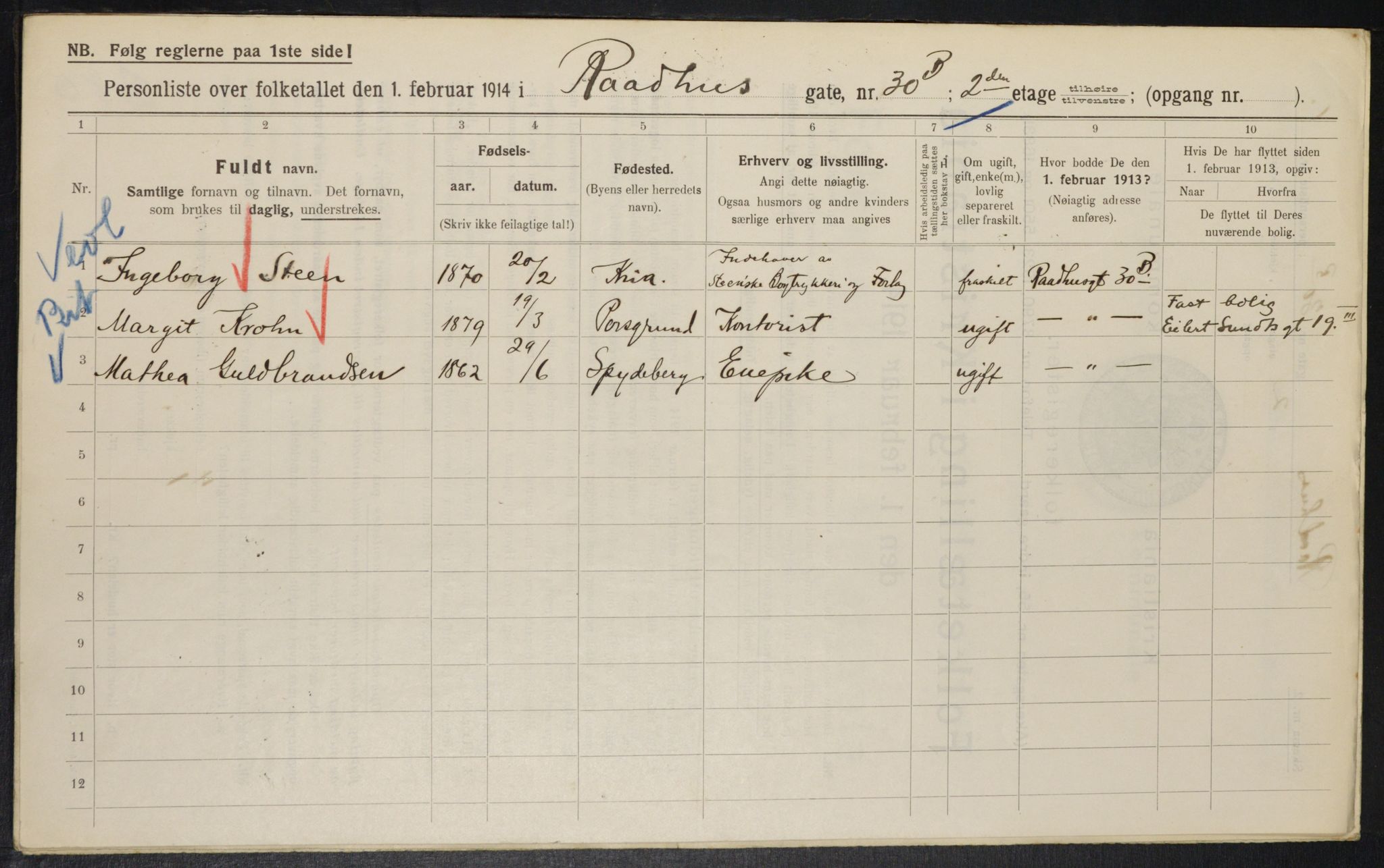 OBA, Municipal Census 1914 for Kristiania, 1914, p. 86257