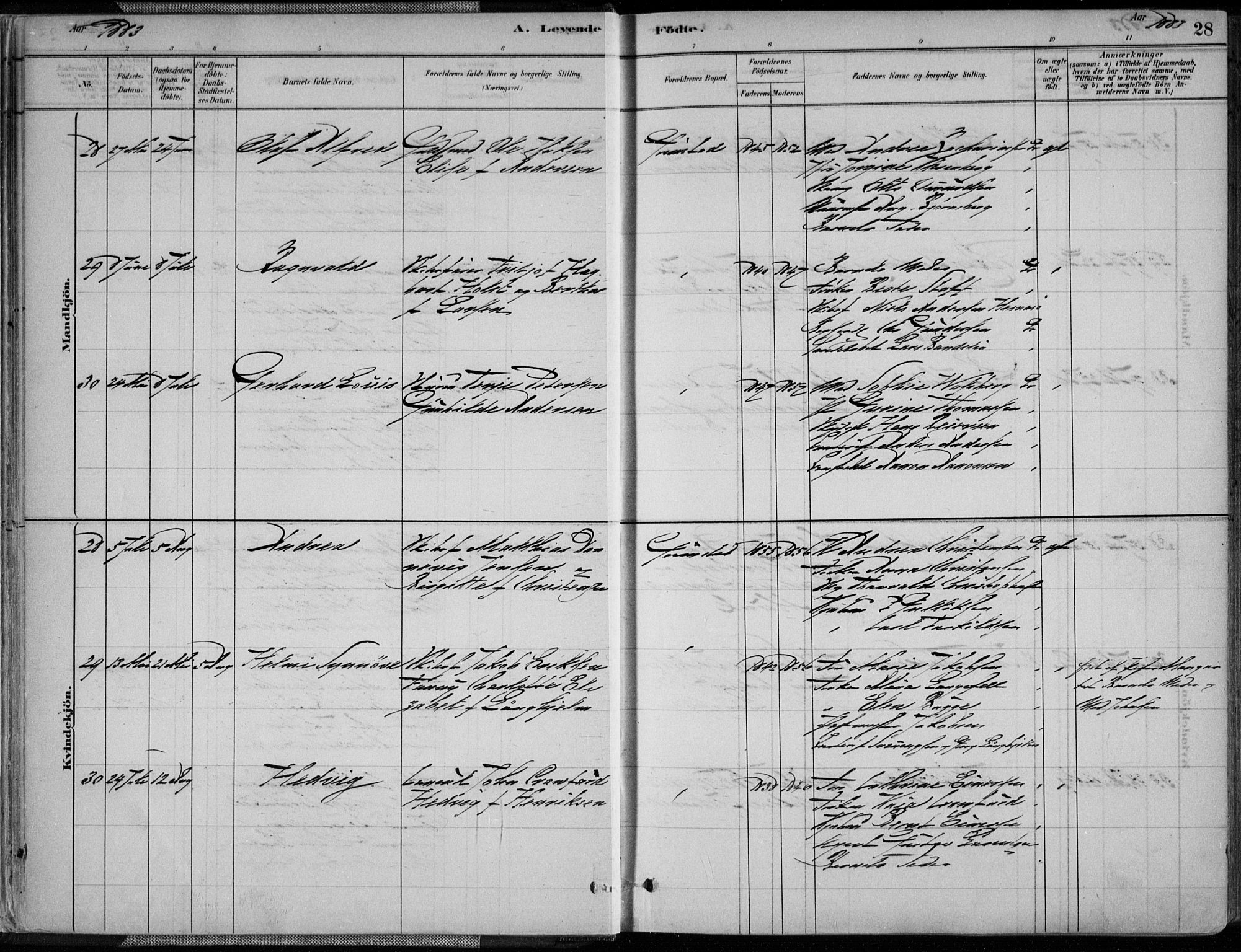 Grimstad sokneprestkontor, AV/SAK-1111-0017/F/Fa/L0003: Parish register (official) no. A 2, 1882-1912, p. 28