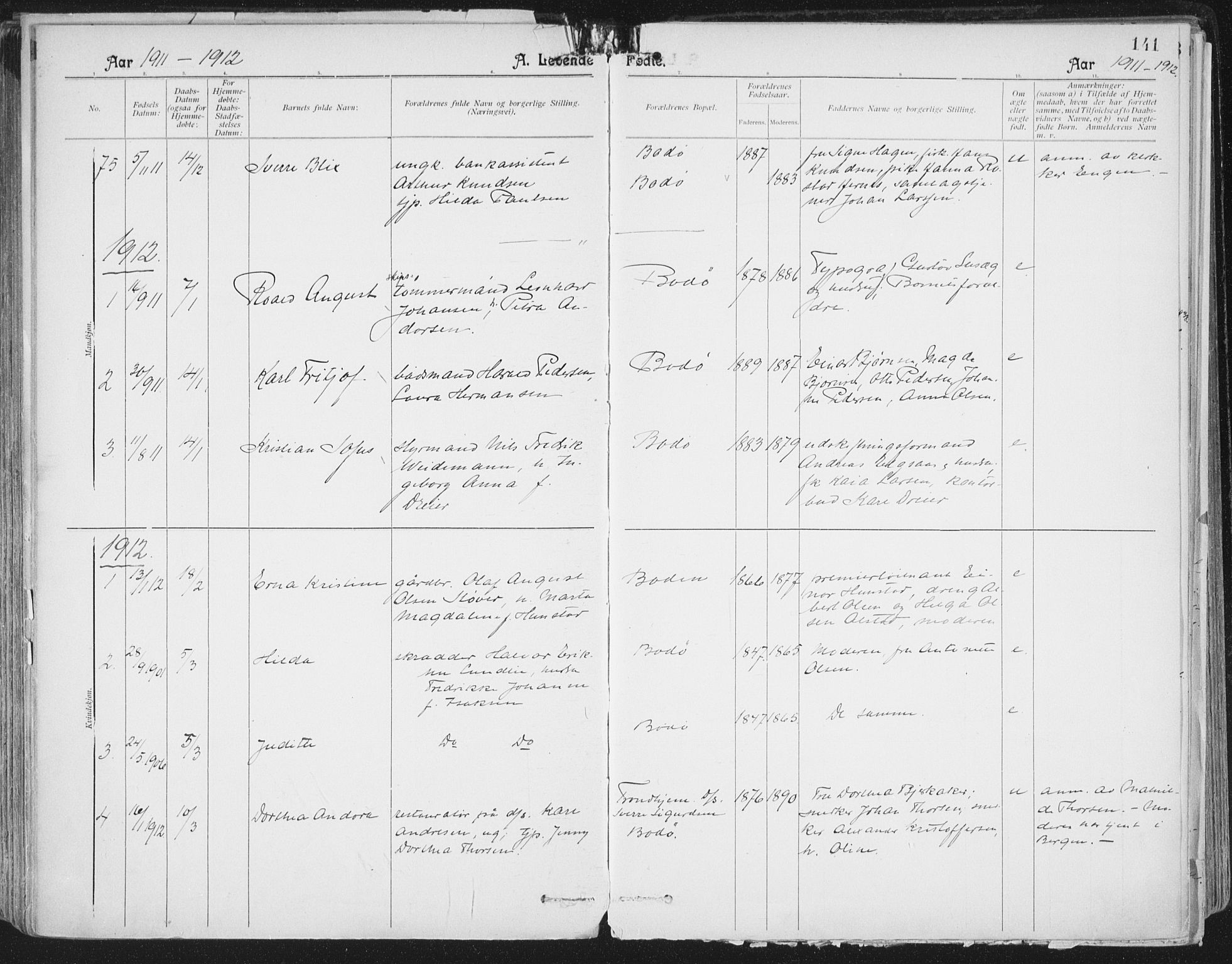 Ministerialprotokoller, klokkerbøker og fødselsregistre - Nordland, AV/SAT-A-1459/801/L0011: Parish register (official) no. 801A11, 1900-1916, p. 141