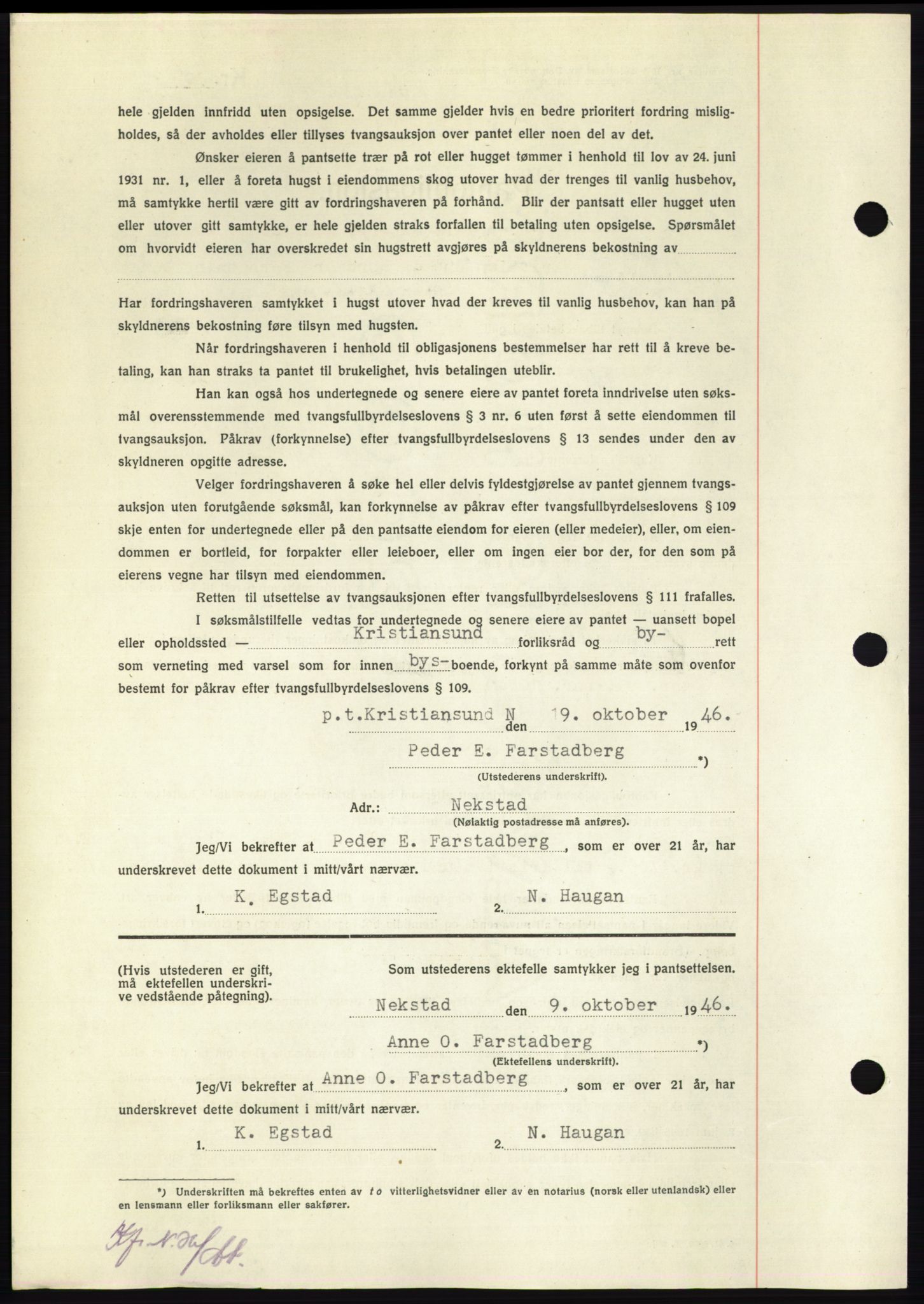 Nordmøre sorenskriveri, AV/SAT-A-4132/1/2/2Ca: Mortgage book no. B95, 1946-1947, Diary no: : 2104/1946