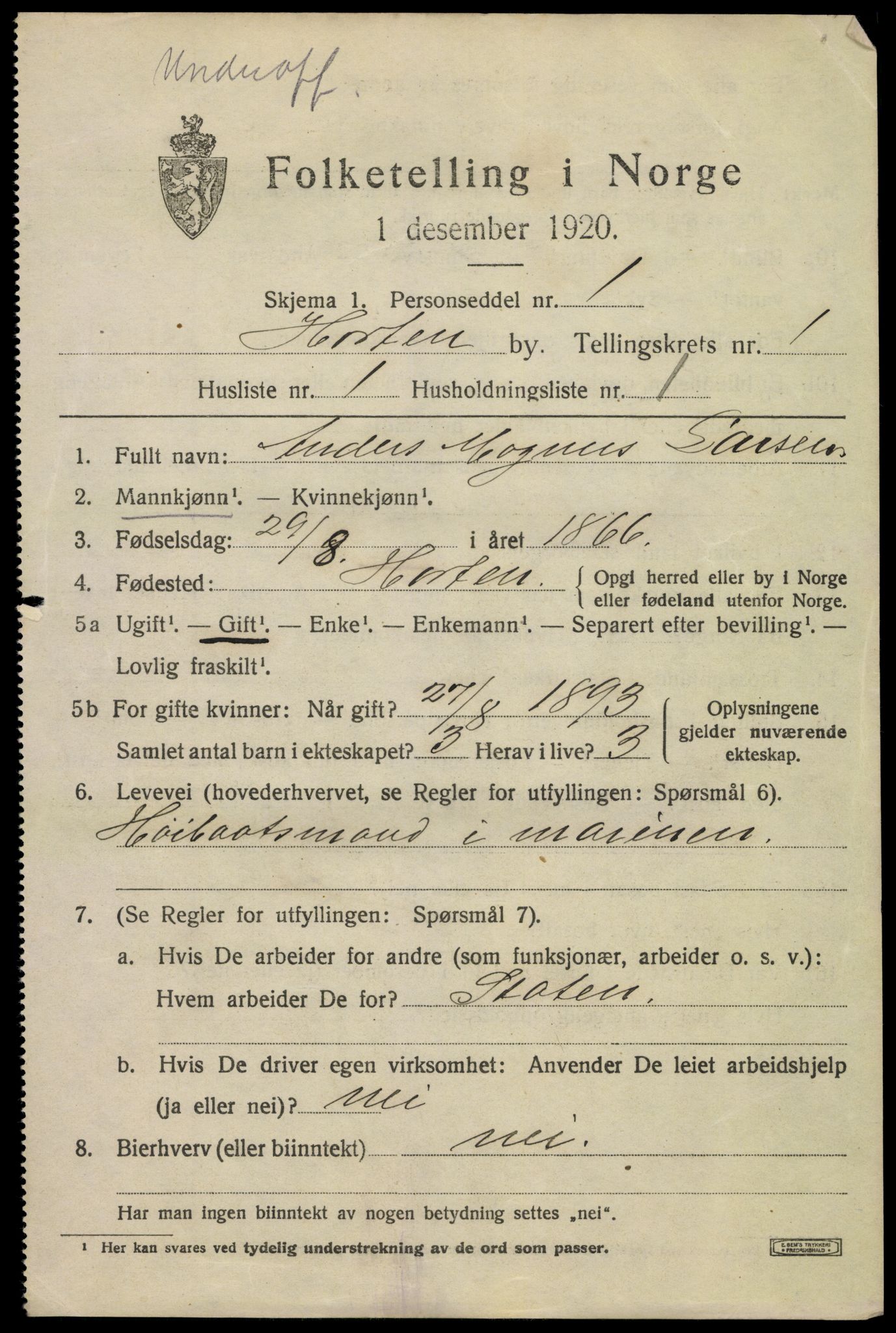 SAKO, 1920 census for Horten, 1920, p. 7971