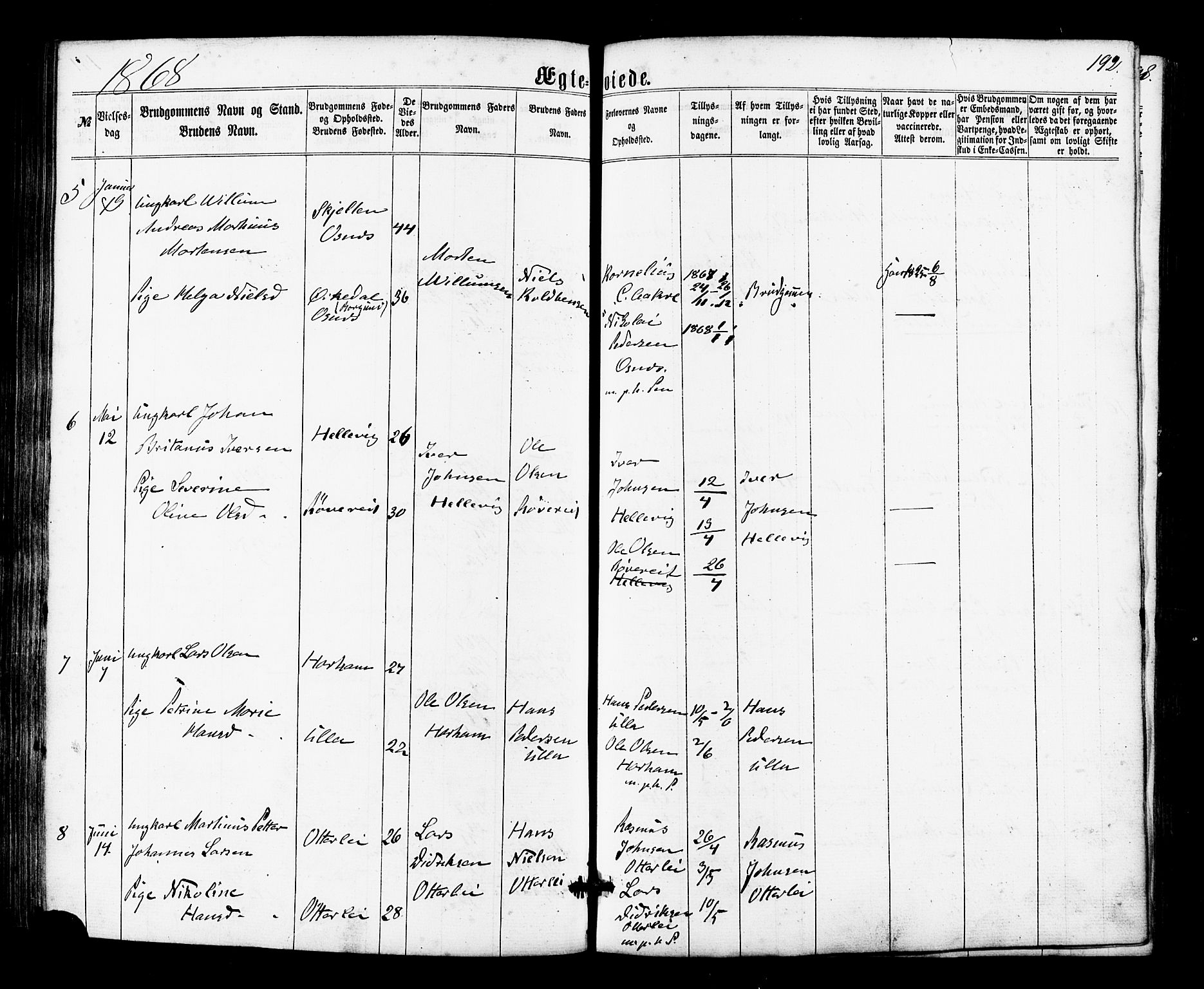 Ministerialprotokoller, klokkerbøker og fødselsregistre - Møre og Romsdal, AV/SAT-A-1454/536/L0498: Parish register (official) no. 536A07, 1862-1875, p. 192