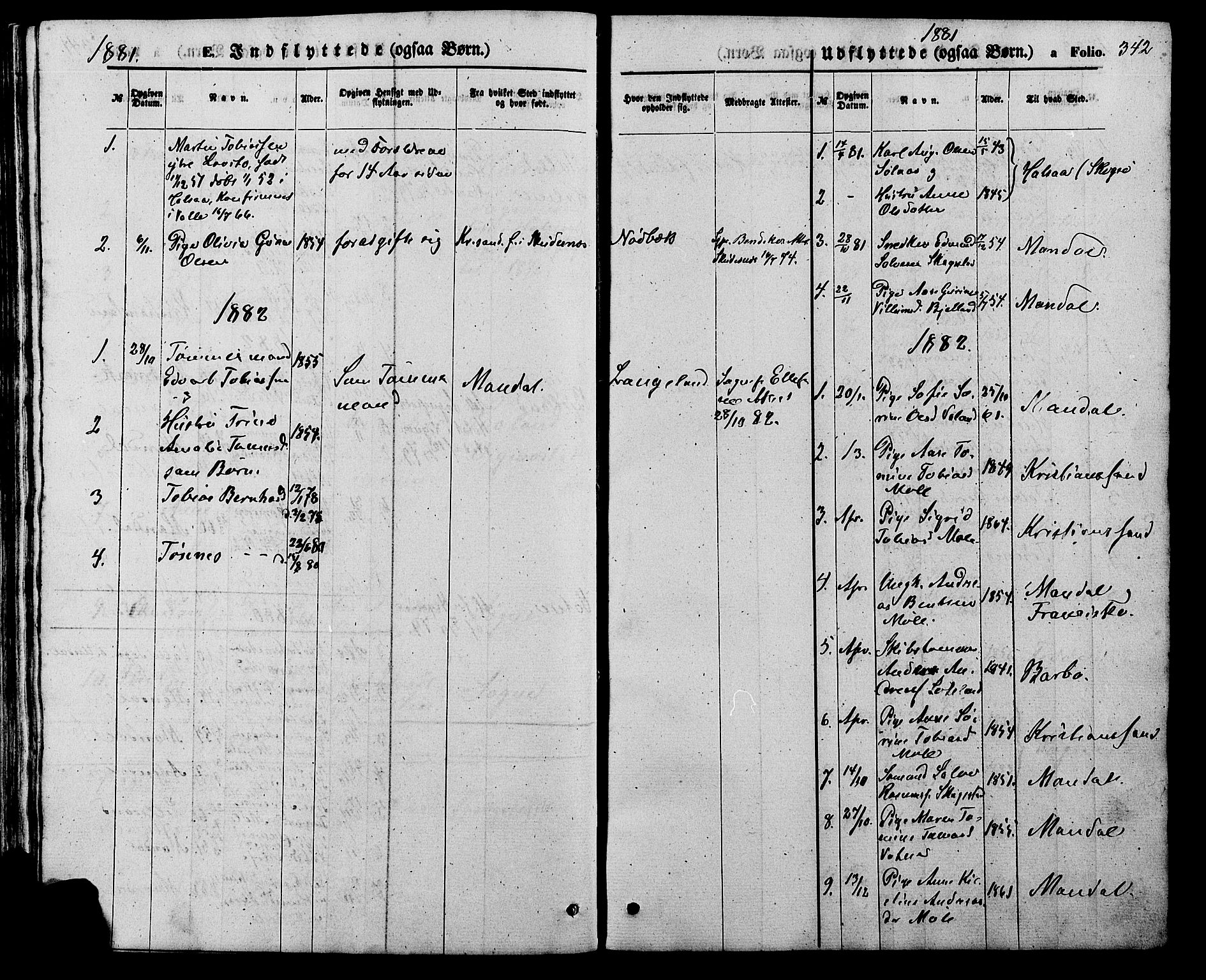 Holum sokneprestkontor, AV/SAK-1111-0022/F/Fb/Fba/L0004: Parish register (copy) no. B 4, 1867-1890, p. 342