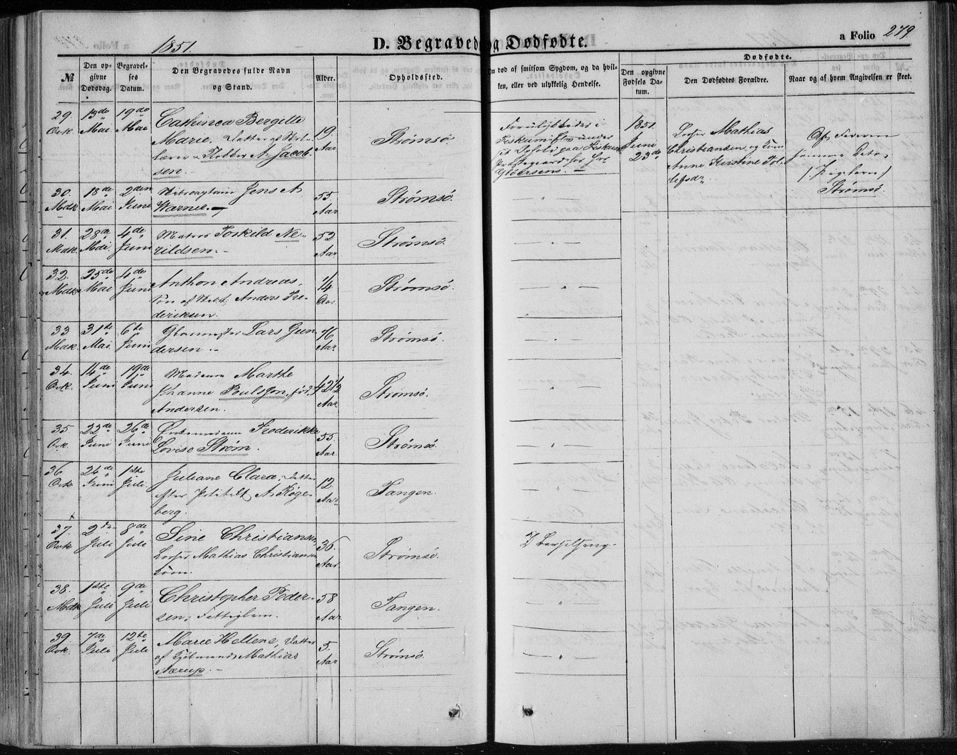 Strømsø kirkebøker, SAKO/A-246/F/Fa/L0014: Parish register (official) no. I 14, 1848-1858, p. 279