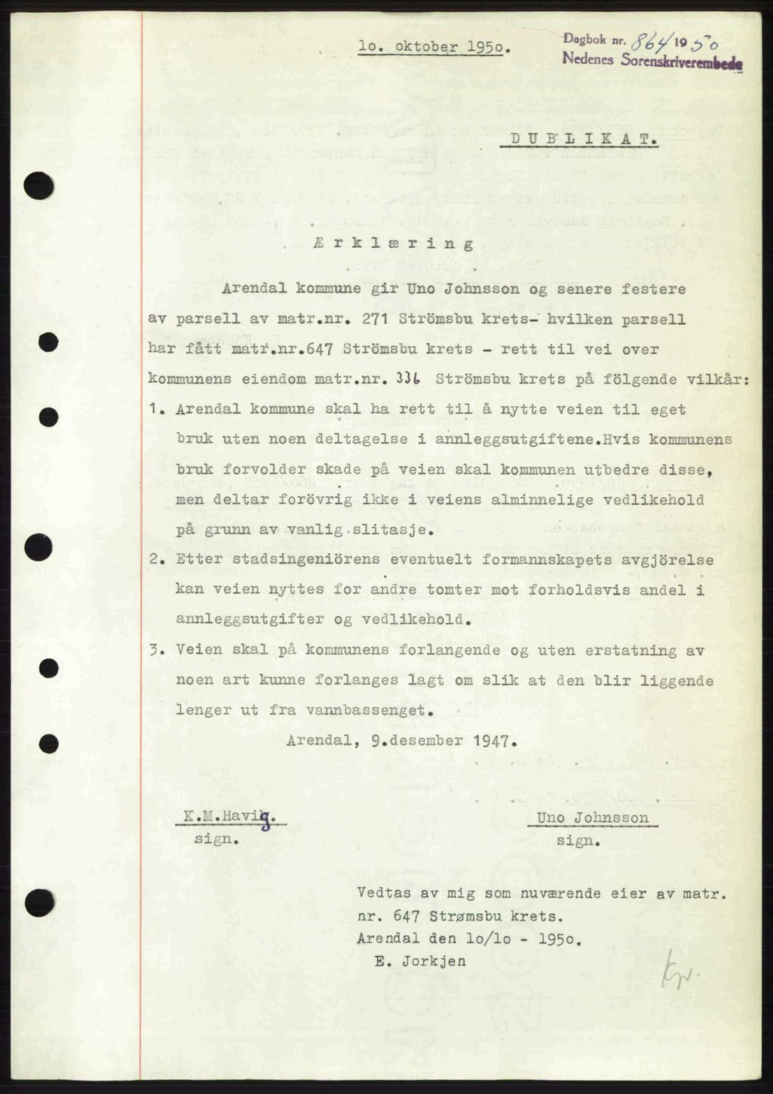 Arendal byfogd, AV/SAK-1222-0001/G/Gb/Gba/L0039: Mortgage book no. A40, 1950-1950, Diary no: : 864/1950