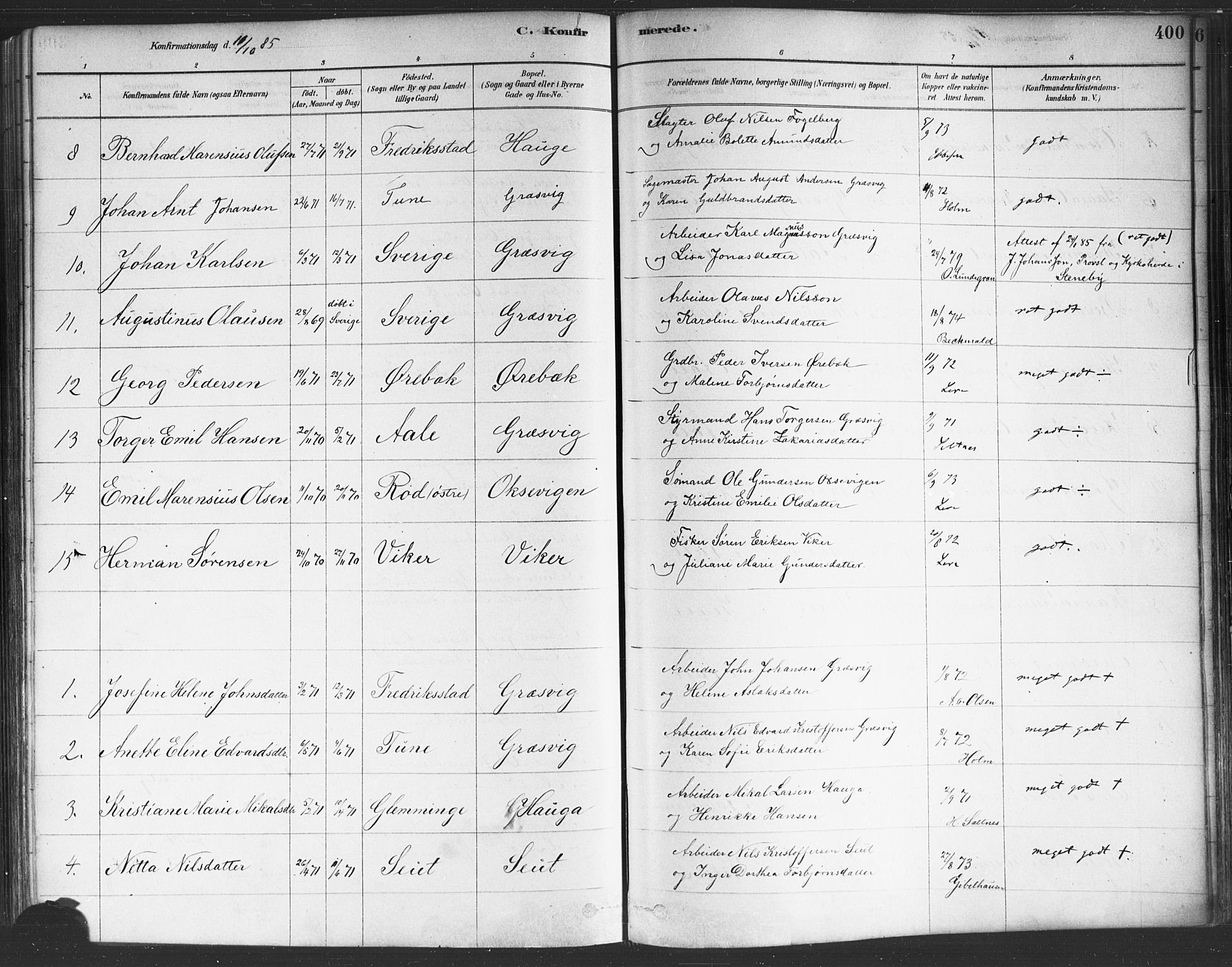 Onsøy prestekontor Kirkebøker, SAO/A-10914/F/Fa/L0005: Parish register (official) no. I 5, 1878-1898, p. 400