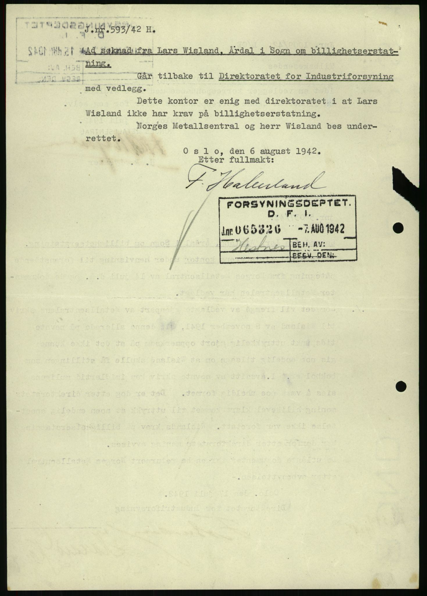 Direktoratet for industriforsyning, Sekretariatet, AV/RA-S-4153/D/Df/L0054: 9. Metallkontoret, 1940-1945, p. 1756