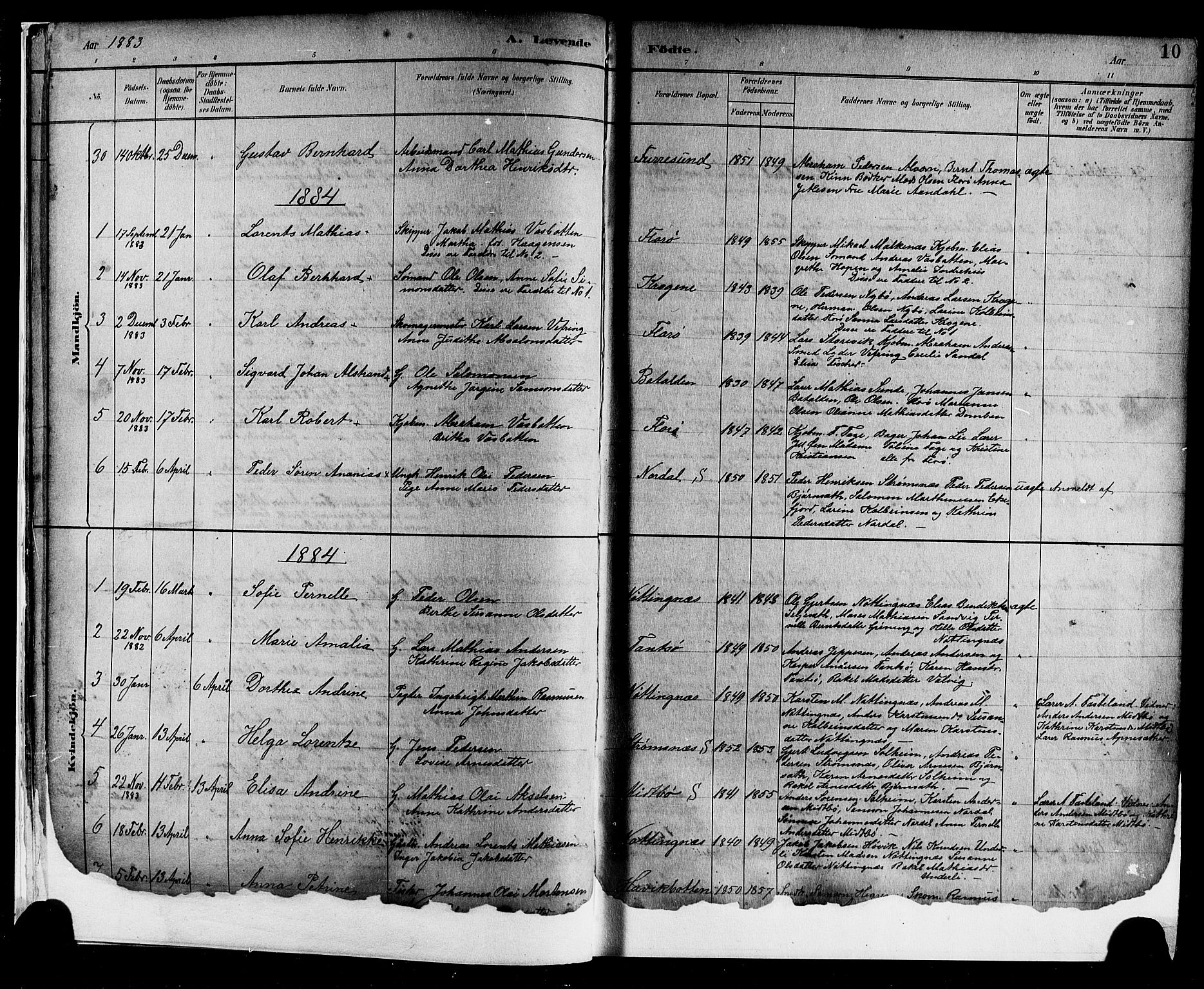 Kinn sokneprestembete, SAB/A-80801/H/Hab/Haba/L0002: Parish register (copy) no. A 2, 1882-1906, p. 10