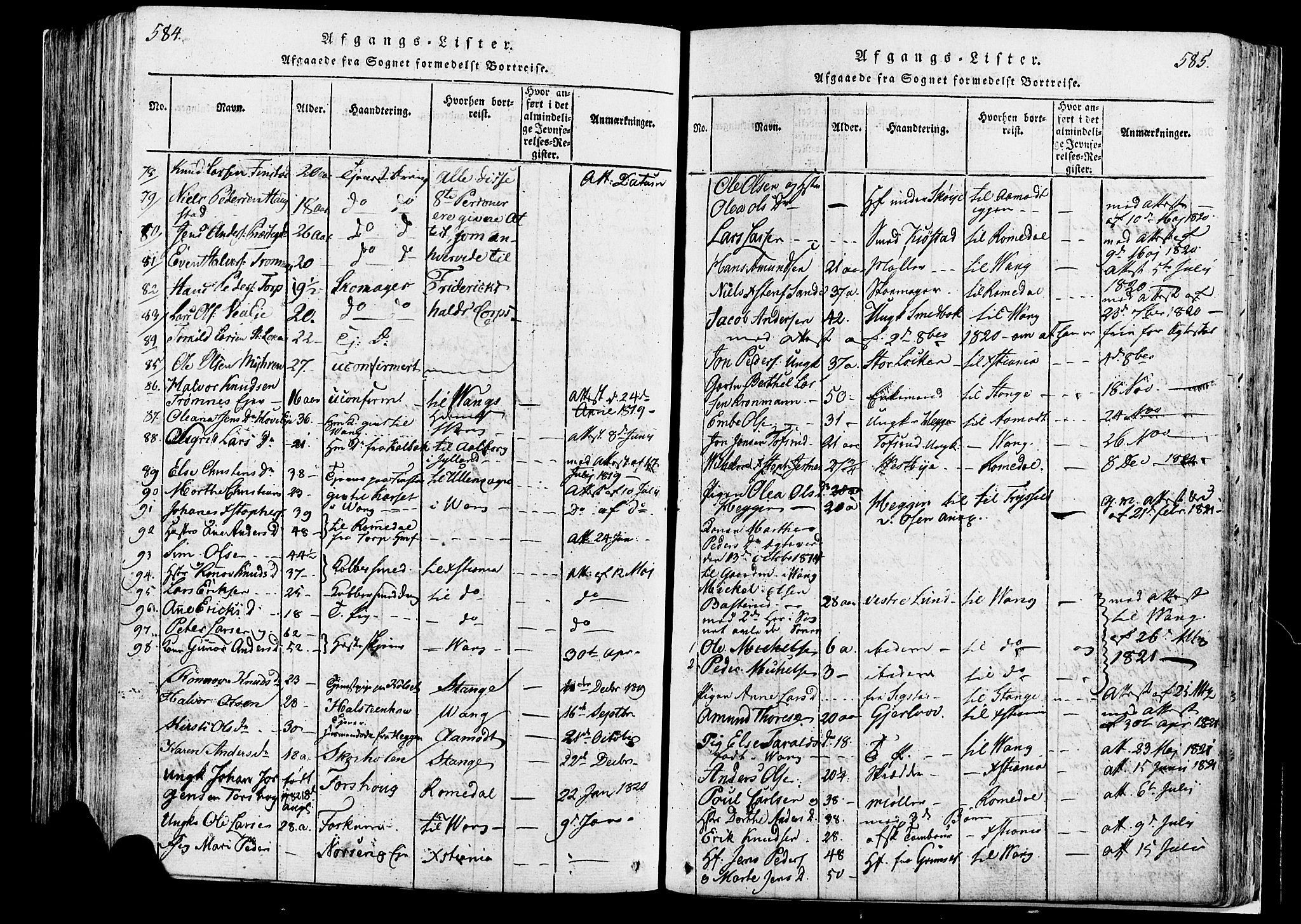 Løten prestekontor, SAH/PREST-022/K/Ka/L0005: Parish register (official) no. 5, 1814-1832, p. 584-585