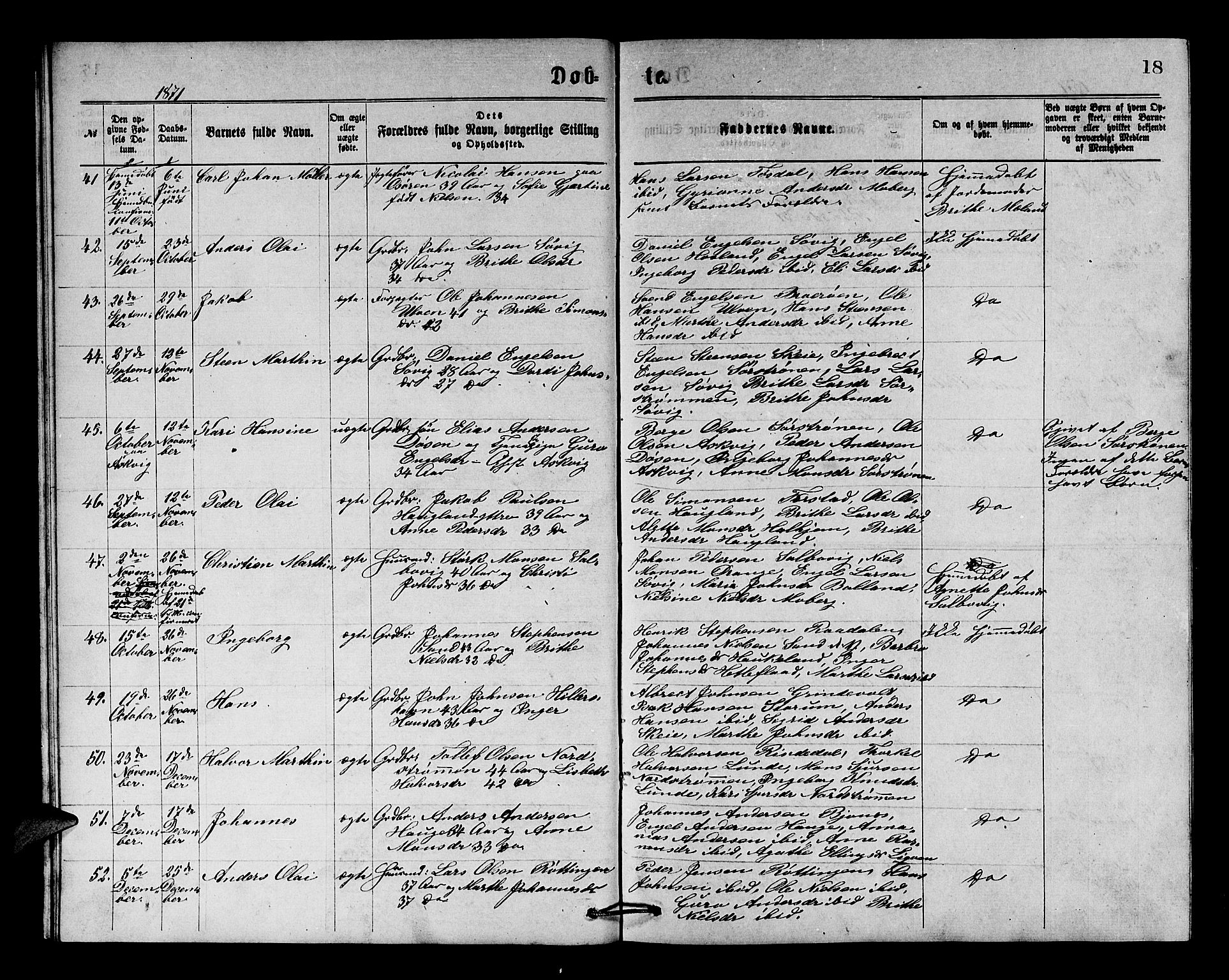 Os sokneprestembete, SAB/A-99929: Parish register (copy) no. A 1, 1869-1879, p. 18