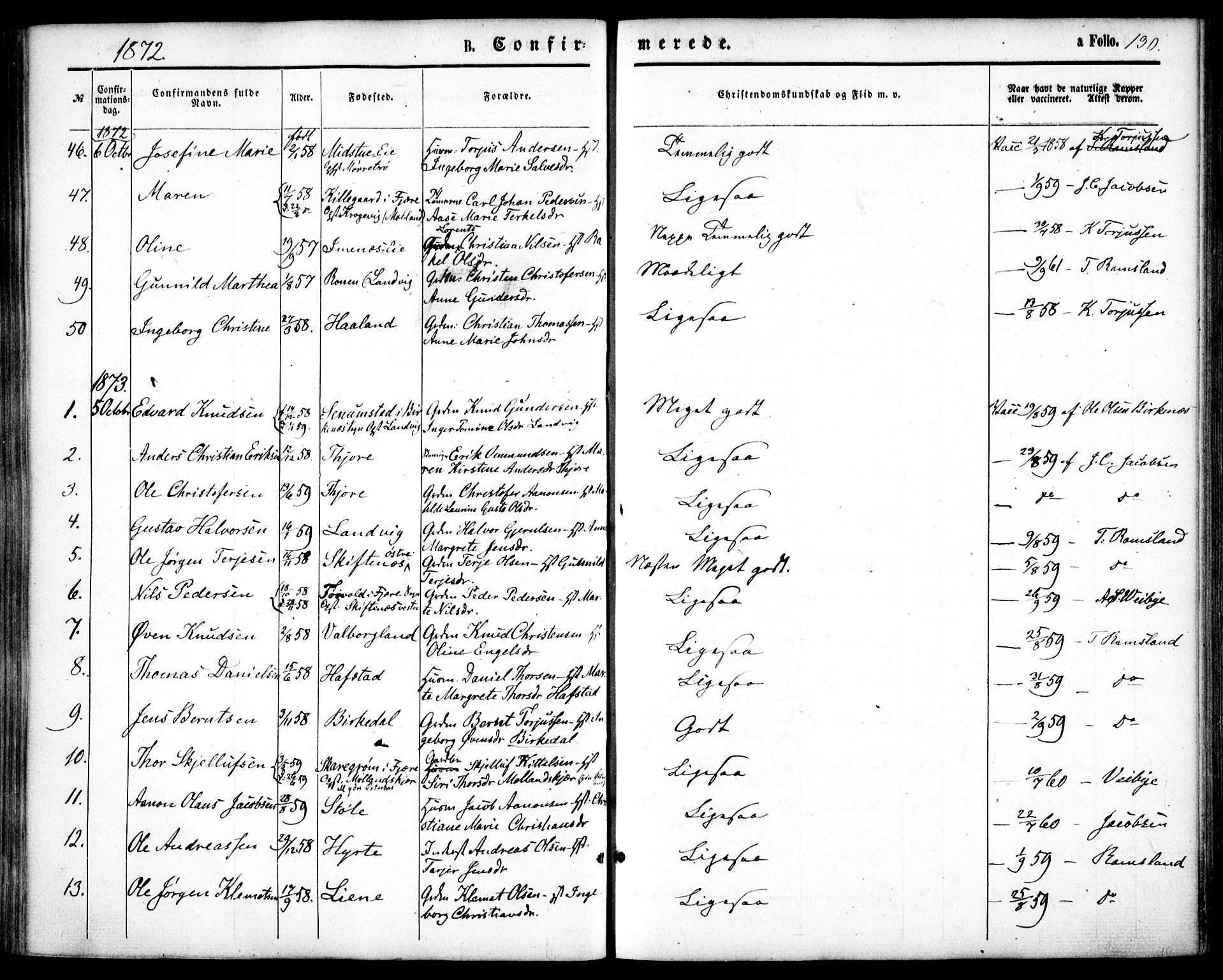 Hommedal sokneprestkontor, AV/SAK-1111-0023/F/Fa/Fab/L0005: Parish register (official) no. A 5, 1861-1877, p. 130