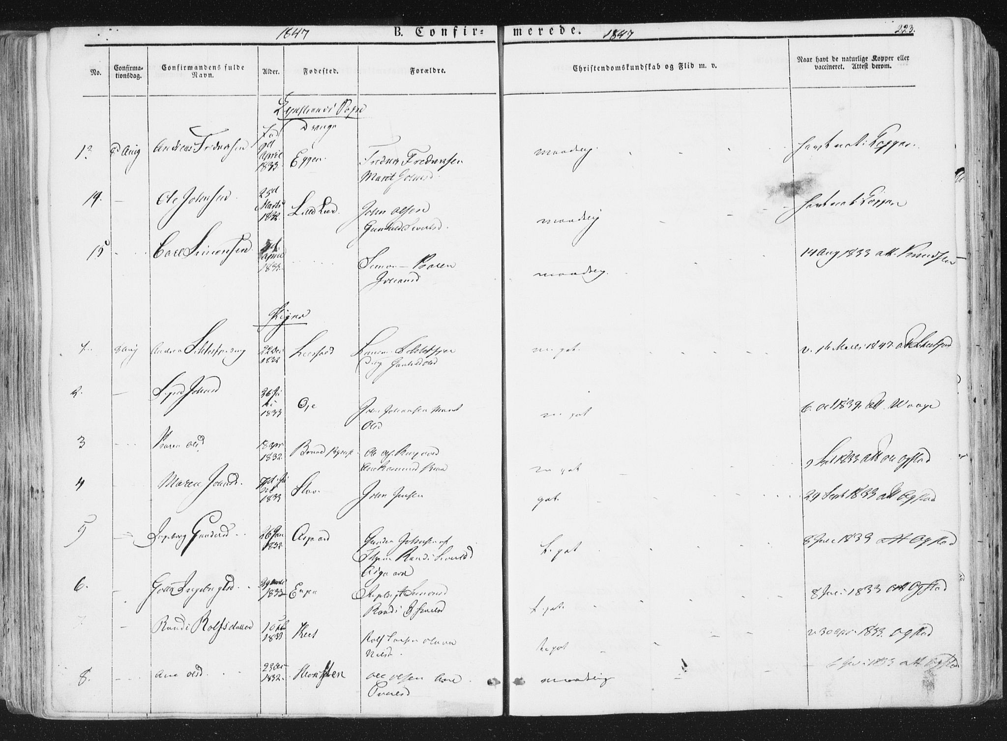 Ministerialprotokoller, klokkerbøker og fødselsregistre - Sør-Trøndelag, AV/SAT-A-1456/691/L1074: Parish register (official) no. 691A06, 1842-1852, p. 223