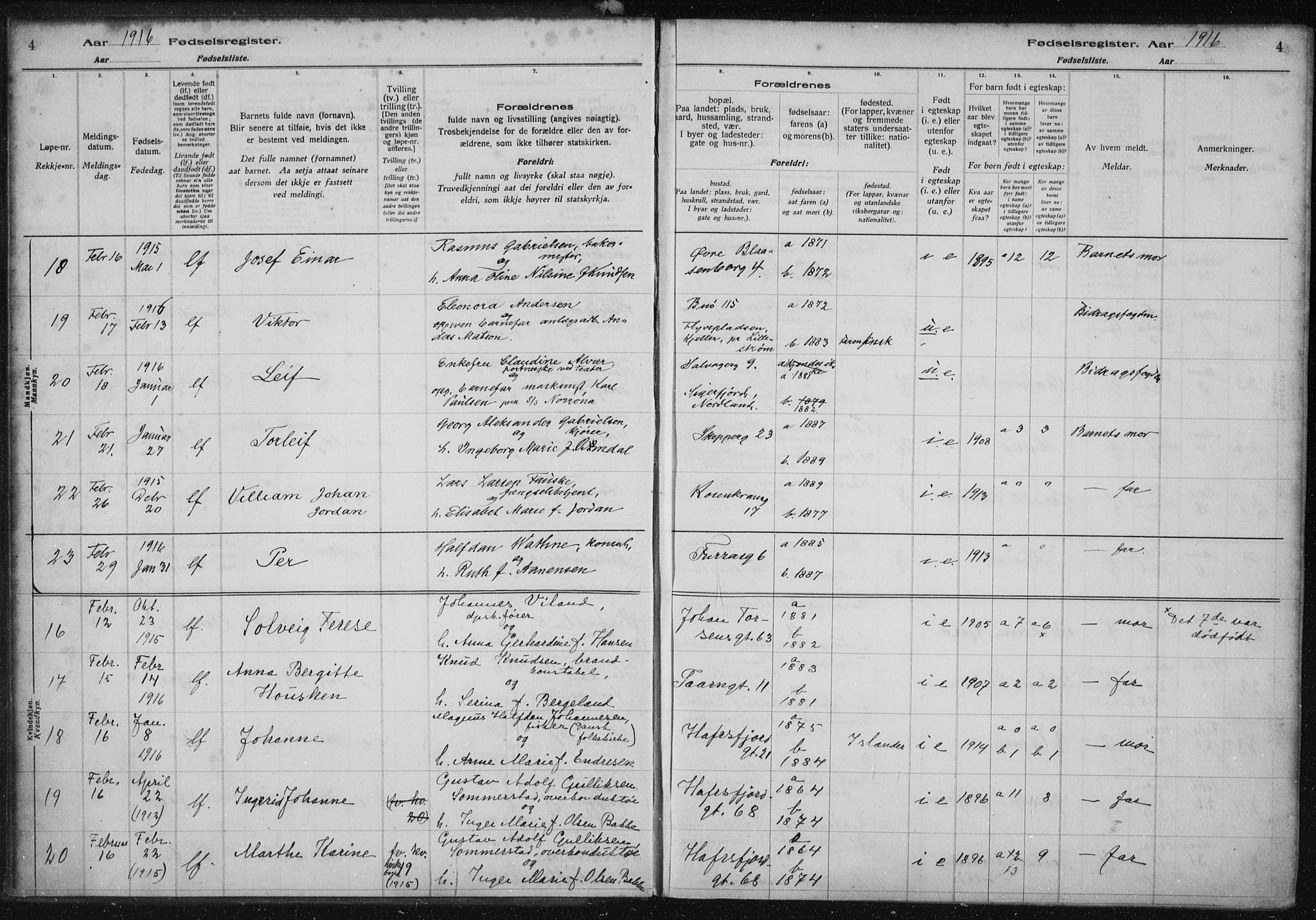 St. Petri sokneprestkontor, AV/SAST-A-101813/002/A/L0001: Birth register no. 1, 1916-1922, p. 4