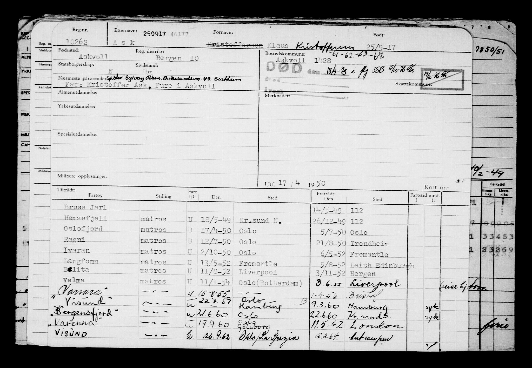 Direktoratet for sjømenn, AV/RA-S-3545/G/Gb/L0152: Hovedkort, 1917, p. 127