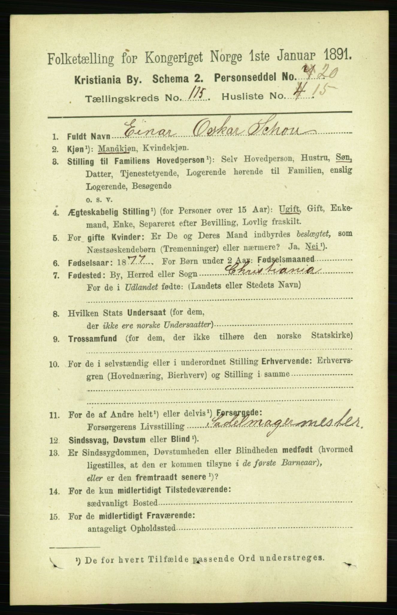 RA, 1891 census for 0301 Kristiania, 1891, p. 62157