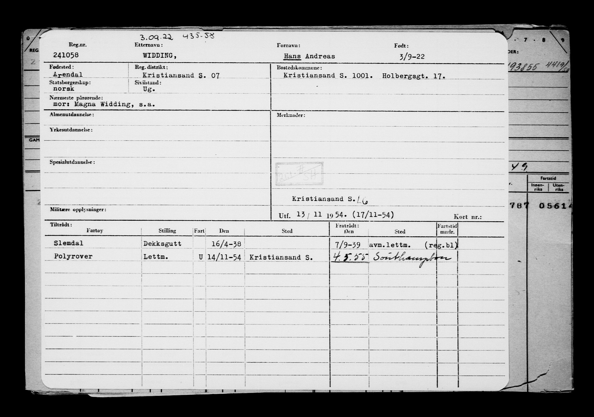 Direktoratet for sjømenn, AV/RA-S-3545/G/Gb/L0210: Hovedkort, 1922, p. 337