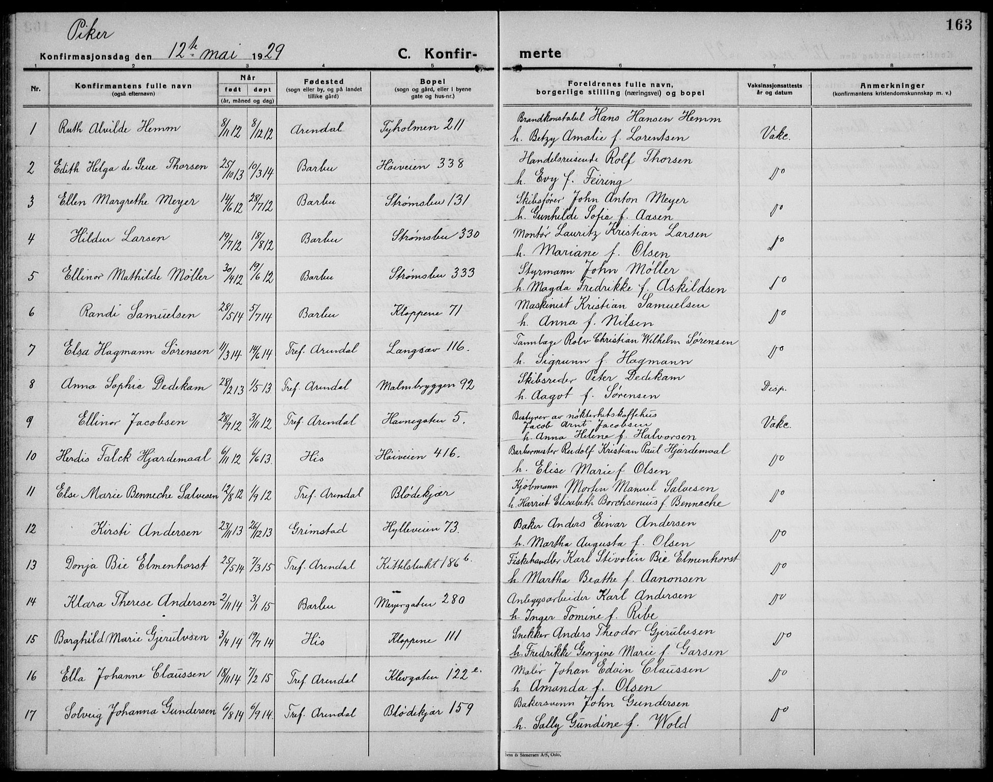 Arendal sokneprestkontor, Trefoldighet, AV/SAK-1111-0040/F/Fb/L0008: Parish register (copy) no. B 8, 1928-1939, p. 163