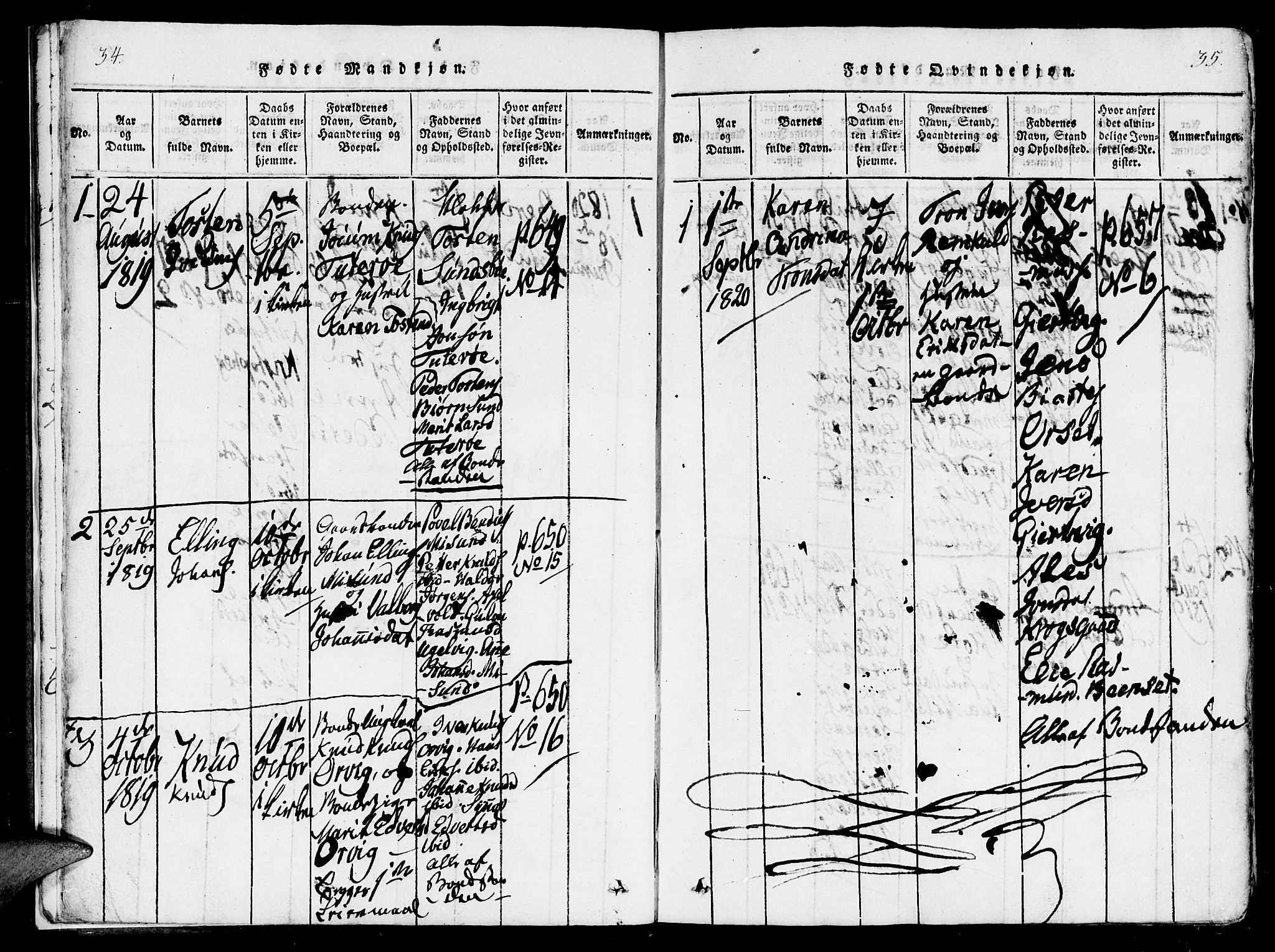 Ministerialprotokoller, klokkerbøker og fødselsregistre - Møre og Romsdal, AV/SAT-A-1454/560/L0718: Parish register (official) no. 560A02, 1817-1844, p. 34-35