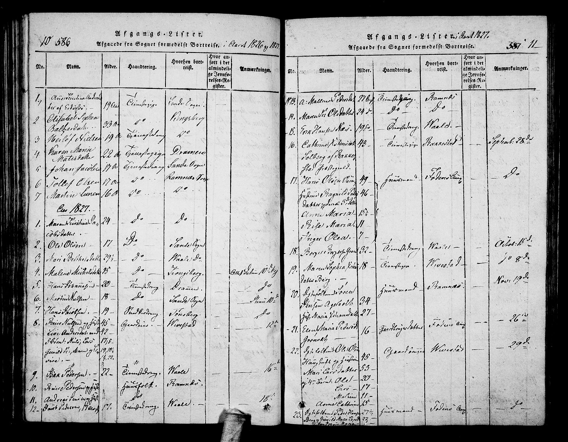 Hof kirkebøker, SAKO/A-64/F/Fa/L0004: Parish register (official) no. I 4, 1814-1843, p. 586-587