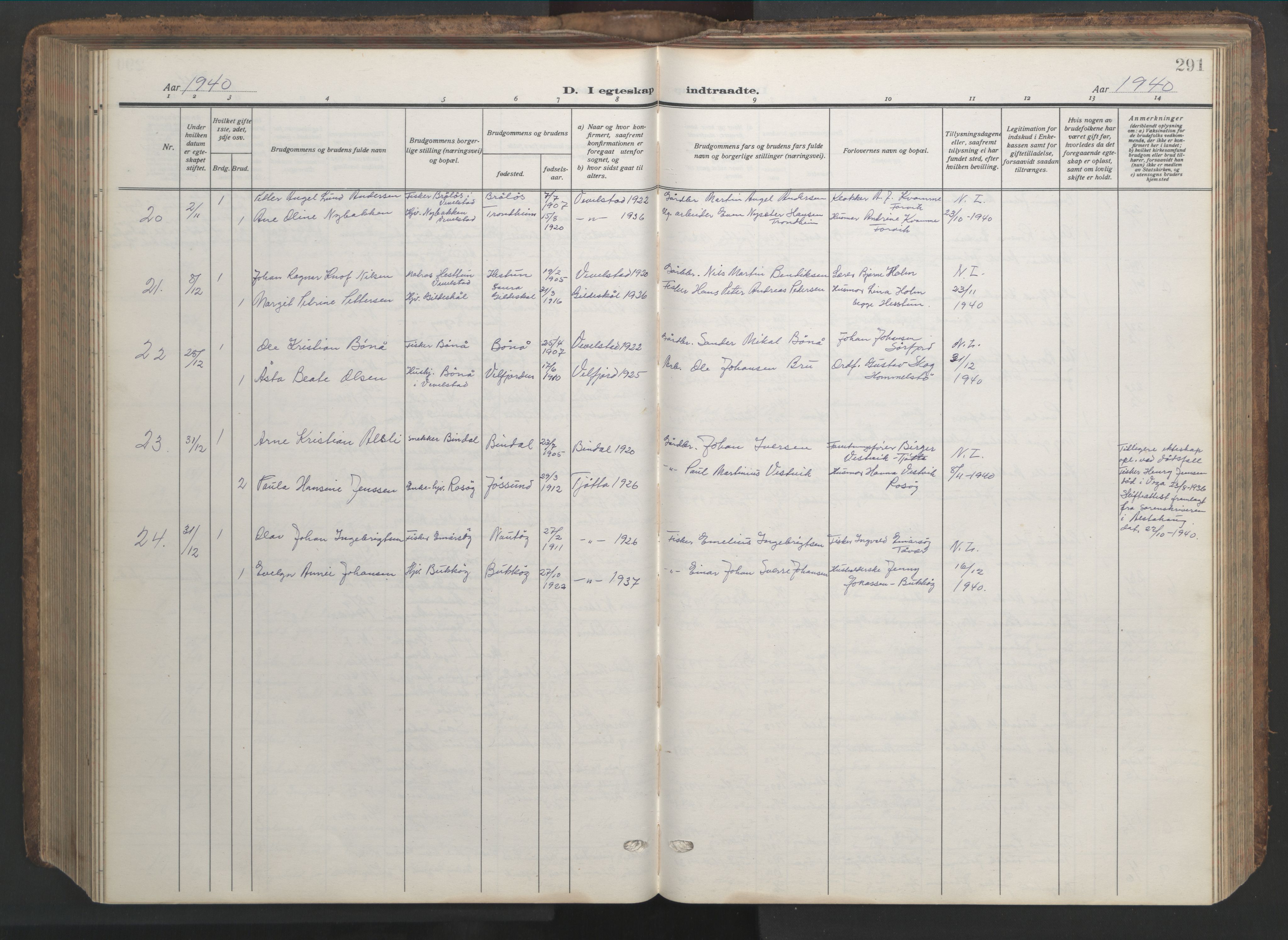 Ministerialprotokoller, klokkerbøker og fødselsregistre - Nordland, AV/SAT-A-1459/817/L0269: Parish register (copy) no. 817C04, 1921-1949, p. 291