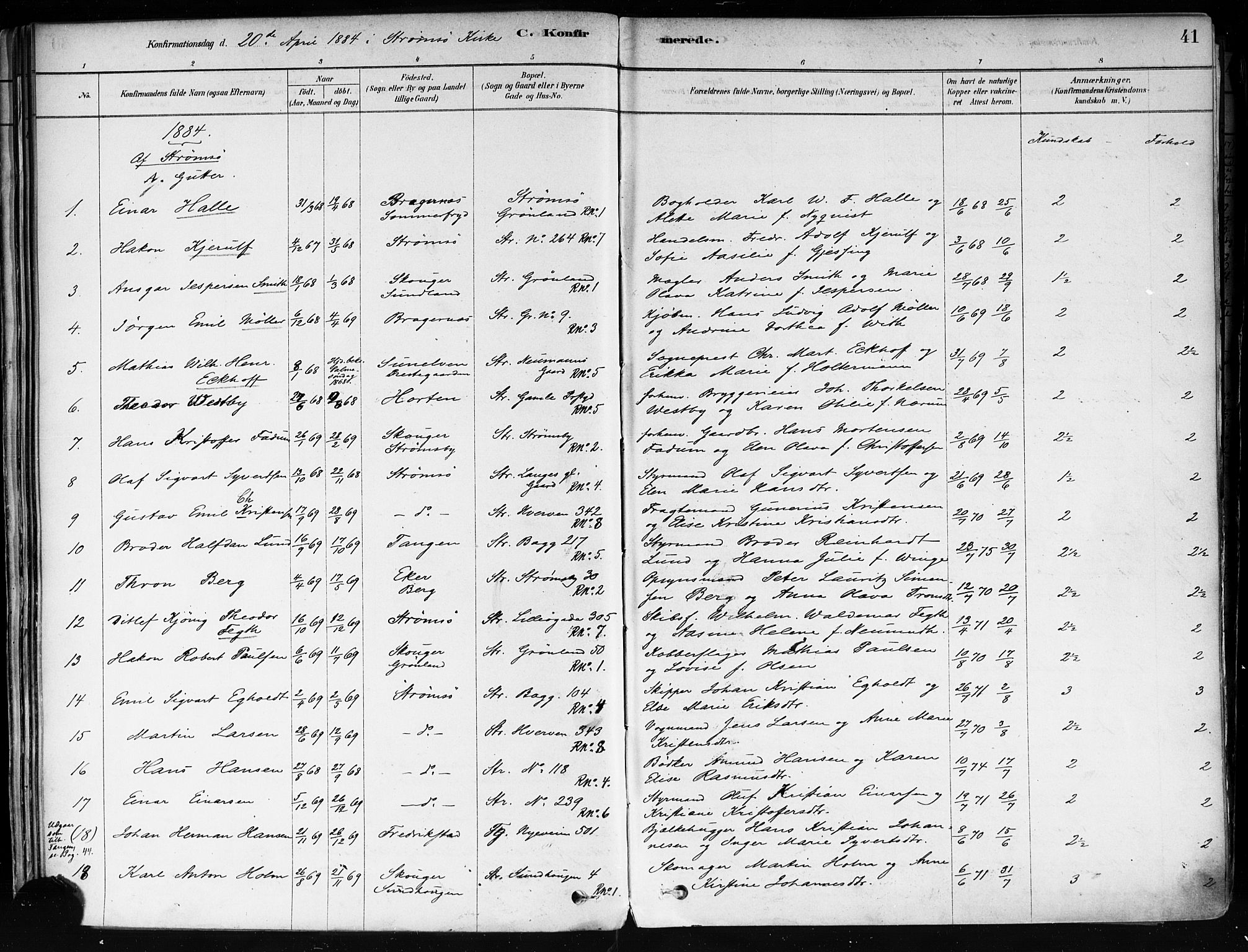 Strømsø kirkebøker, AV/SAKO-A-246/F/Fa/L0022: Parish register (official) no. I 22, 1879-1899, p. 41